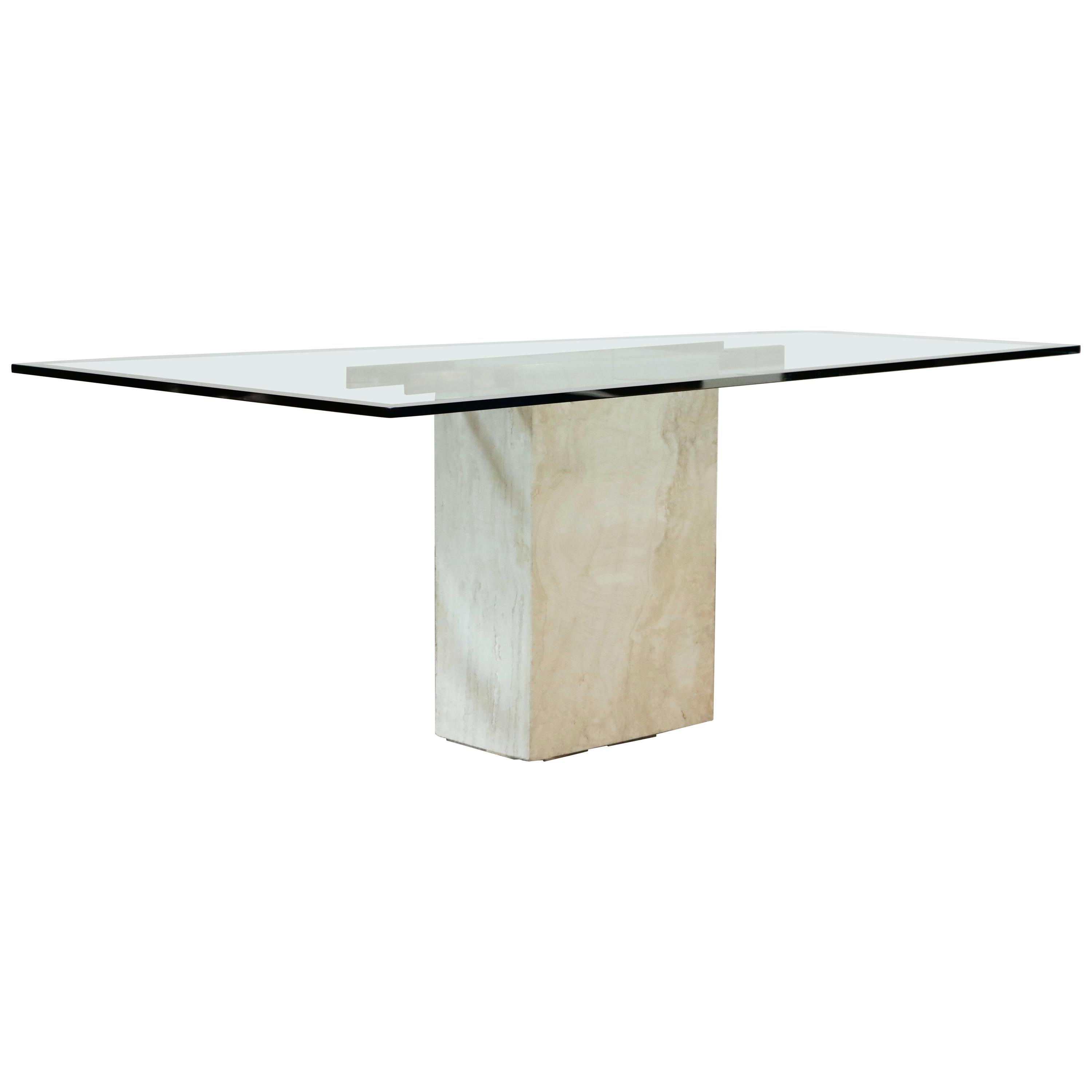 Travertine, Glass and Brass Dining Table by Artedi, 1970s