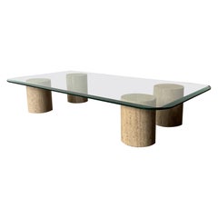 Mesa de centro de travertino y cristal, años 70 Italia