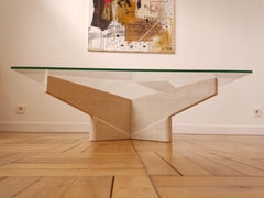 Travertine & Glass Coffee Table, Claude Berraldacci