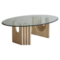 Travertine + Glass Coffee Table in the Style of Carlo Scarpa, Italy 1970s