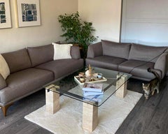 Travertine Glass Coffee Table - Marble Coffee Table - Travertine Center Table