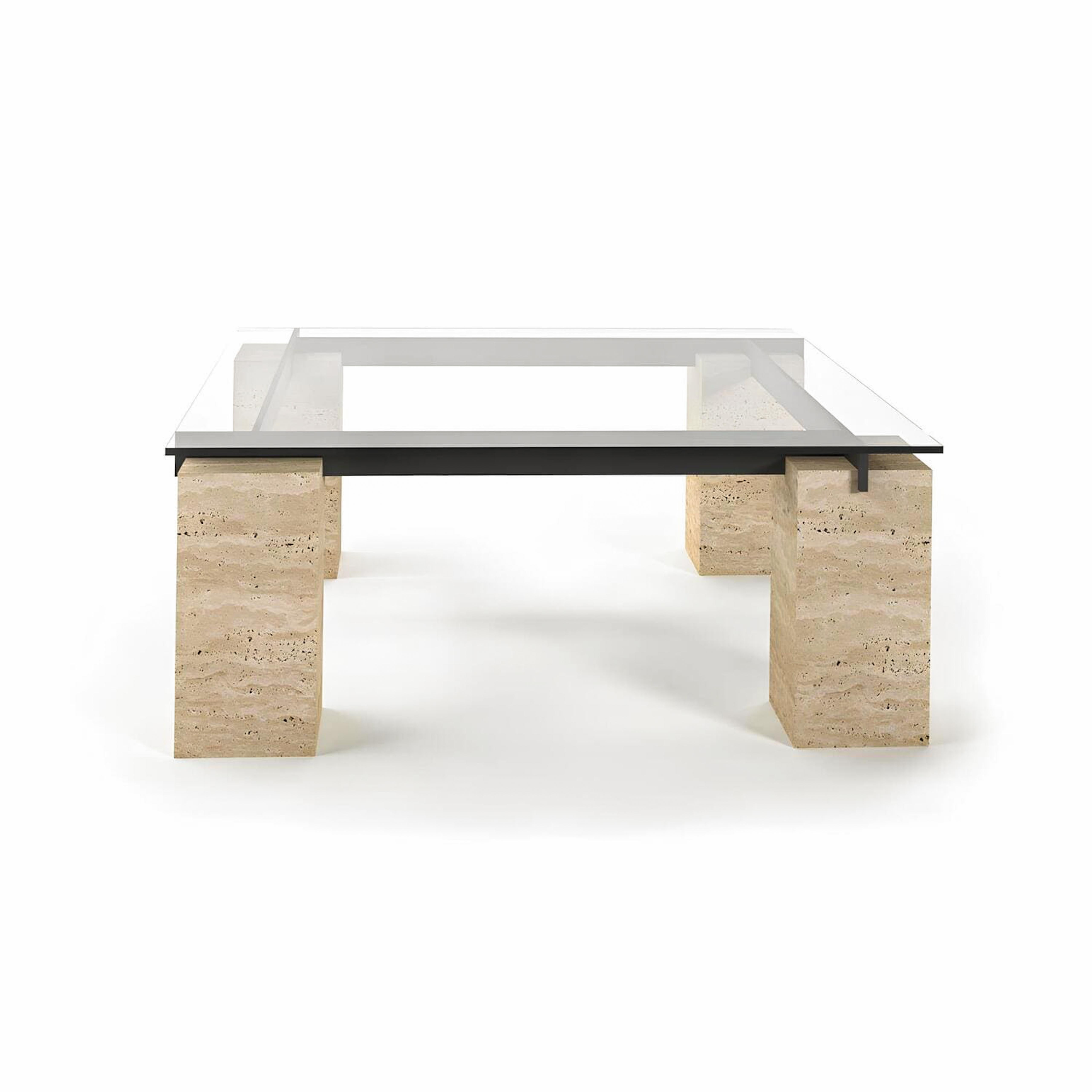 Moderne Table basse en verre travertin - Table basse en marbre - Table centrale en travertin en vente
