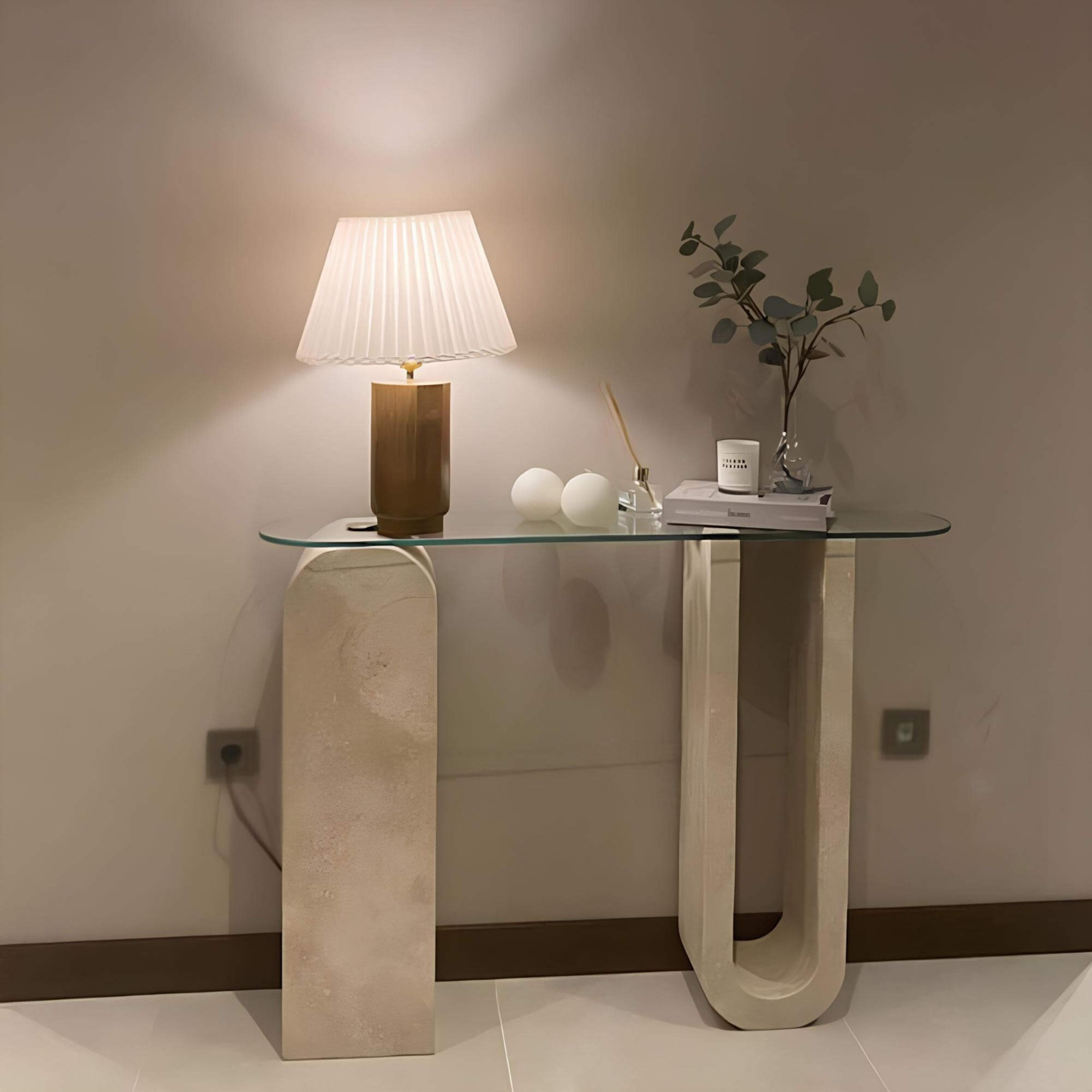 Mesa consola de cristal travertino - Mesa consola de cristal con patas de travertino Artes y manualidades en venta
