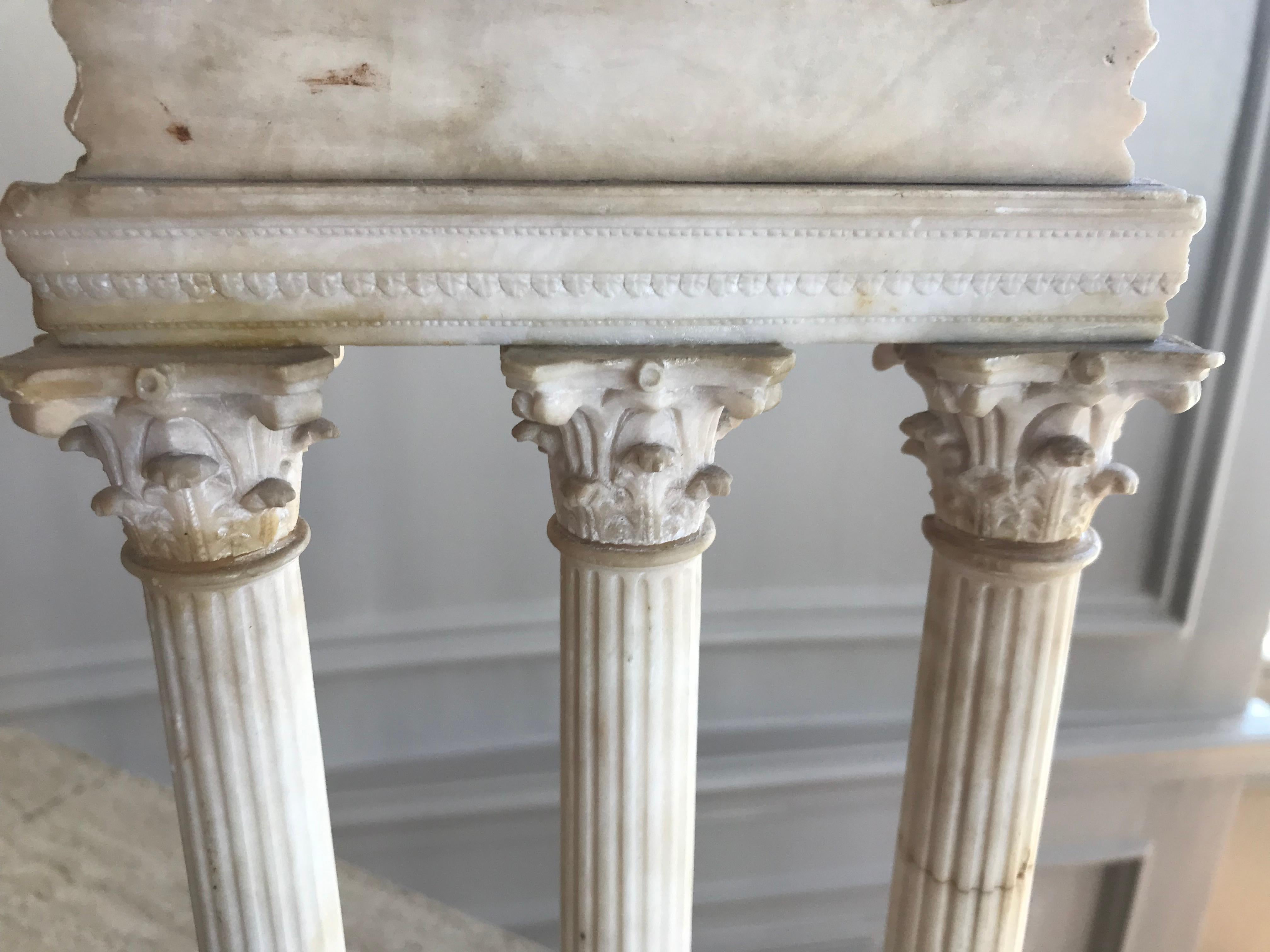 Hand carved Travertine Grande Tour replica of ancient Roman Corinthian fluted columns, inscribed with 