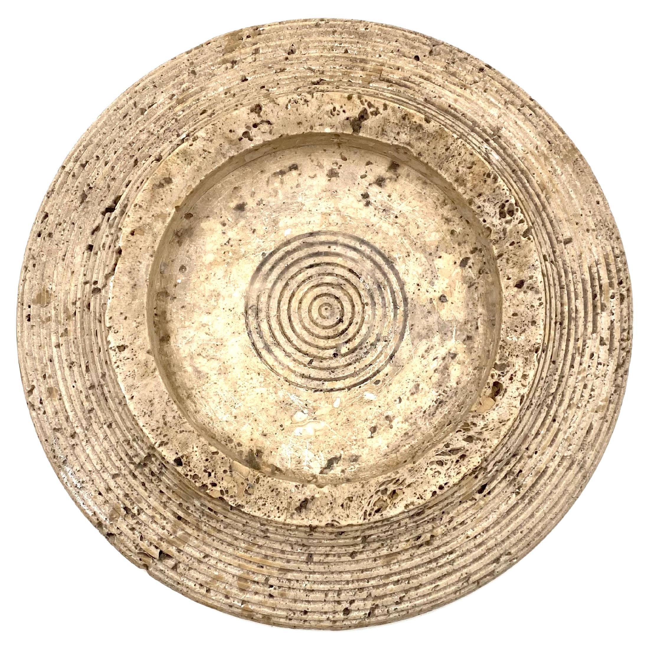 Travertine grooved vide poche / ashtray, Cerri Nestore, Italy, 1970