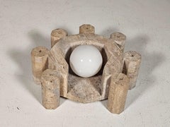 Travertine handmate sculptural large table lamp wiht a glass globe, italy, 1970s