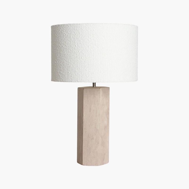 Contemporary Netherlands pair of hexagonal shape travertine lamps. 
Base measures 6