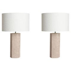 Pareja de Lámparas de Travertino con Base de Forma Hexagonal, Países Bajos, Contemporáneo