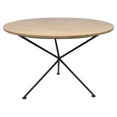 Travertine Iron Tripod Dining Table in the Style of Muriel Coleman