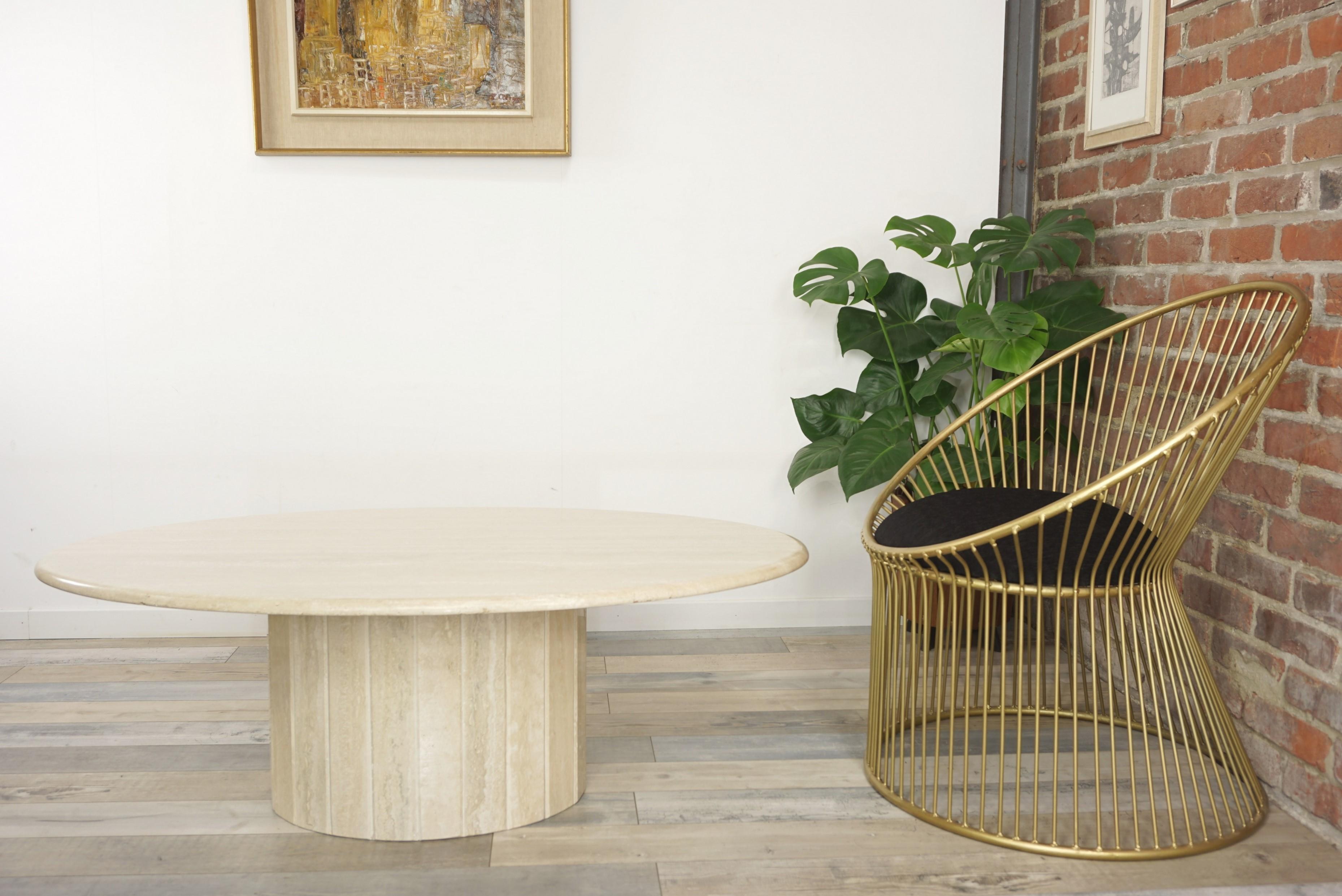 Travertine Italian Design Elliptical Coffee Table Hollywood Regency Style 2