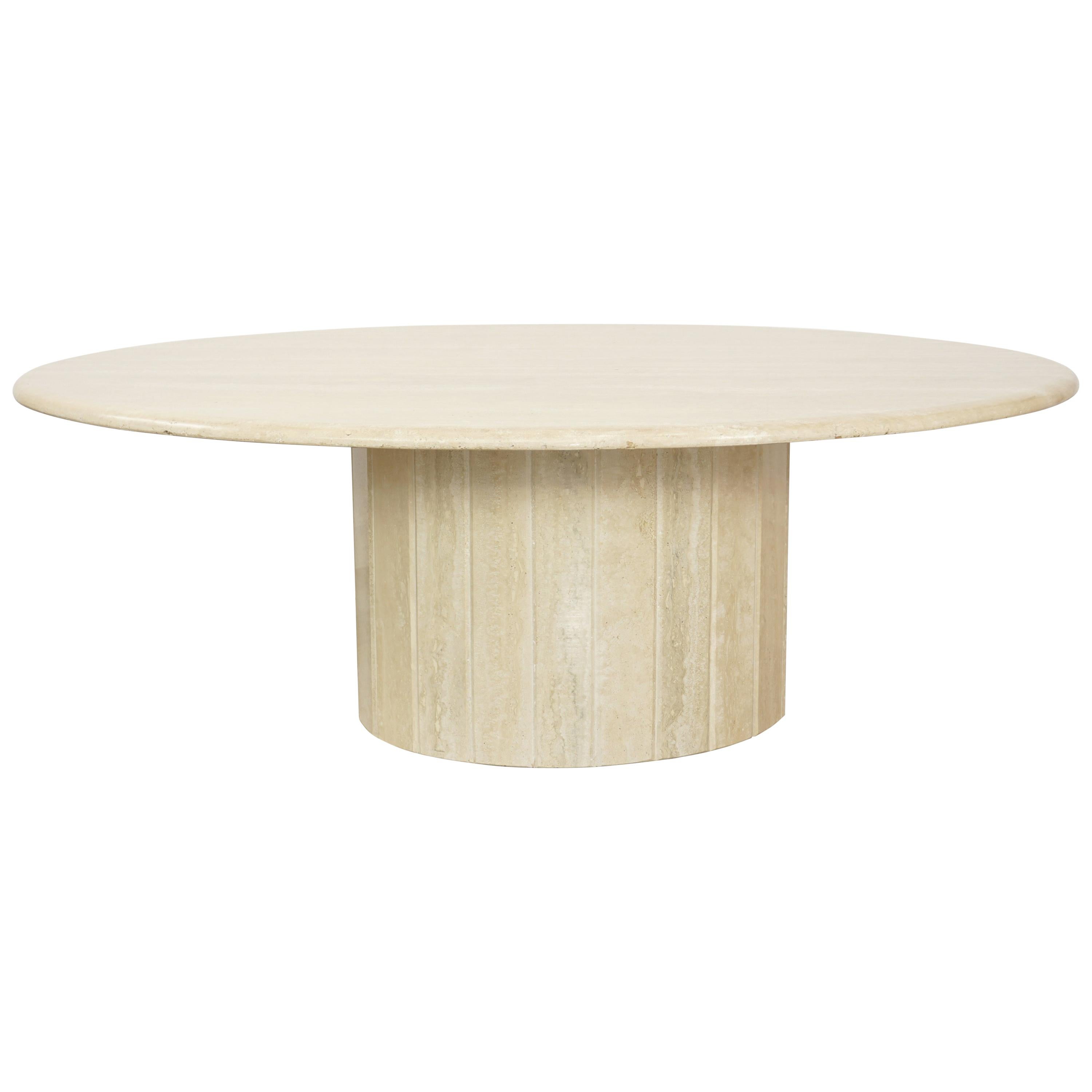 Travertine Italian Design Elliptical Coffee Table Hollywood Regency Style