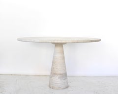Travertine Italian Round Dining Table in the Style of Angelo Mangiarotti