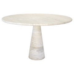 Travertine Italian Round Dining Table in the Style of Angelo Mangiarotti
