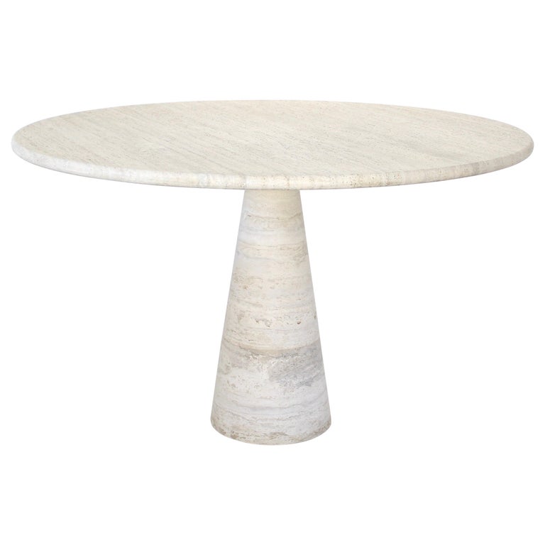 Travertine Italian Round Dining Table in the Style of Angelo ...