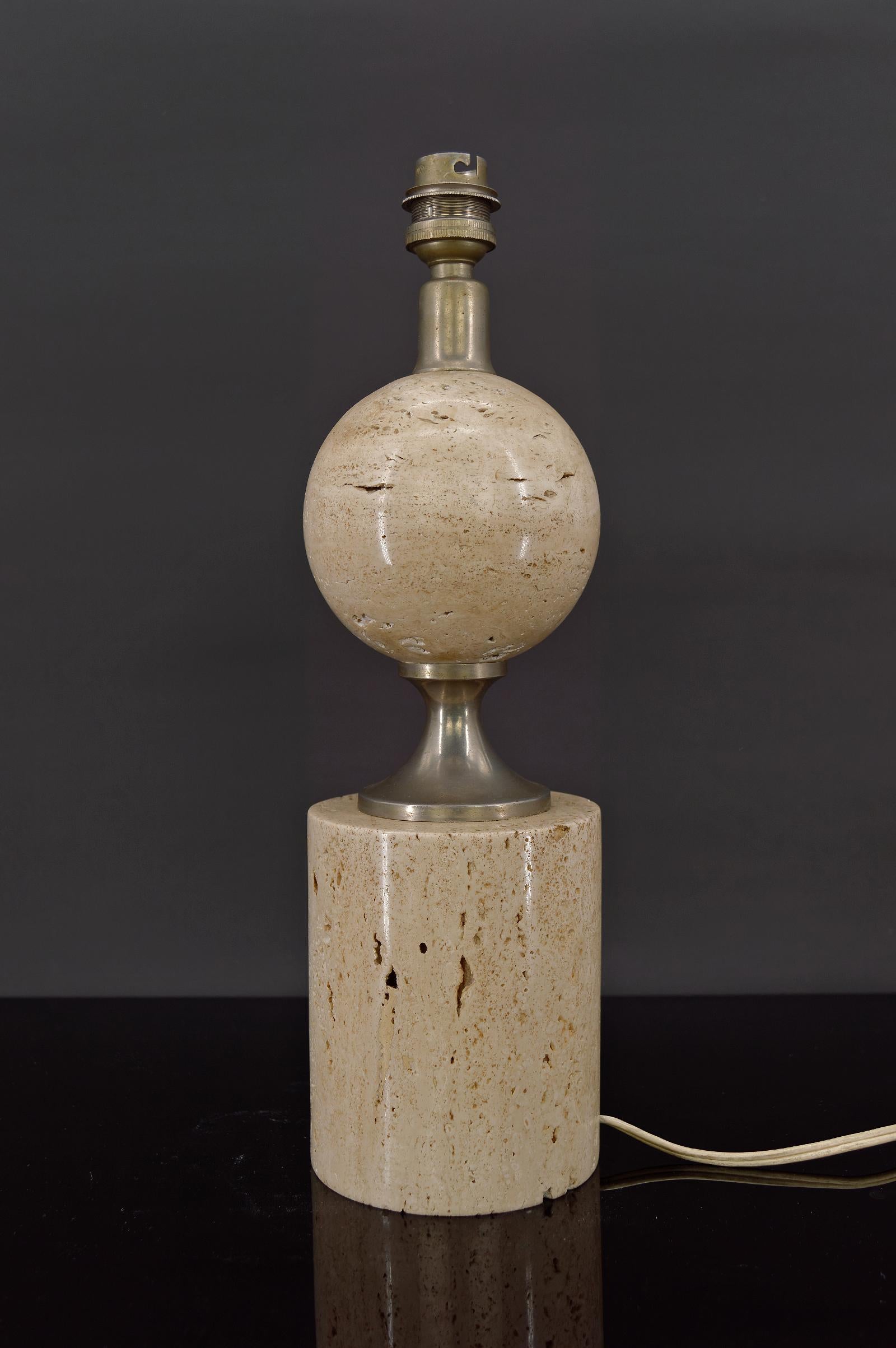 Carved Travertine Lamp by Philippe Barbier, France, circa 1960 For Sale