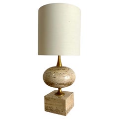 Travertine and gilded brass lamp designed by Philippe Barbier France 1960-1970