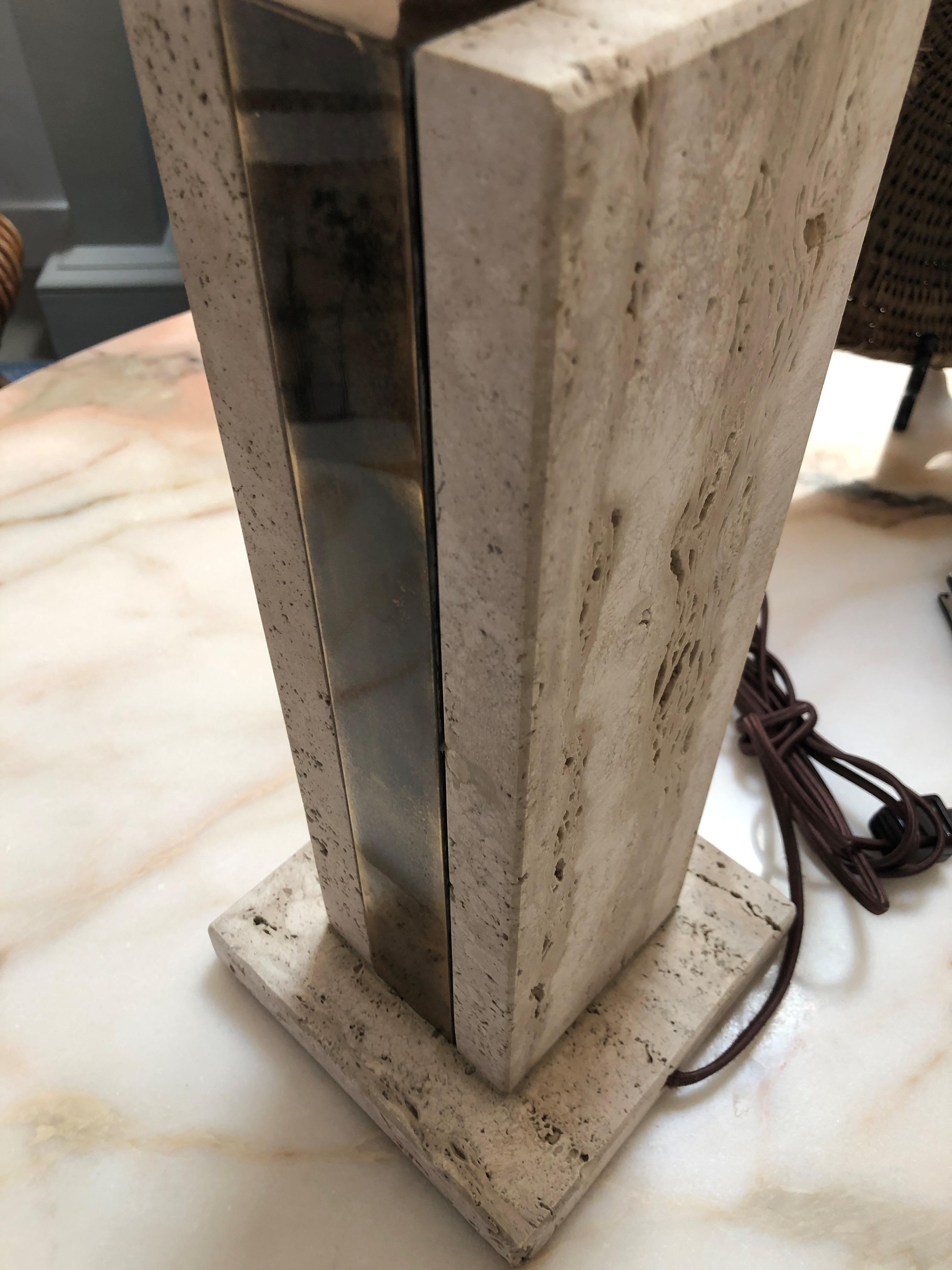 Travertine and Brass Table Lamp In Good Condition For Sale In West Hollywood, CA