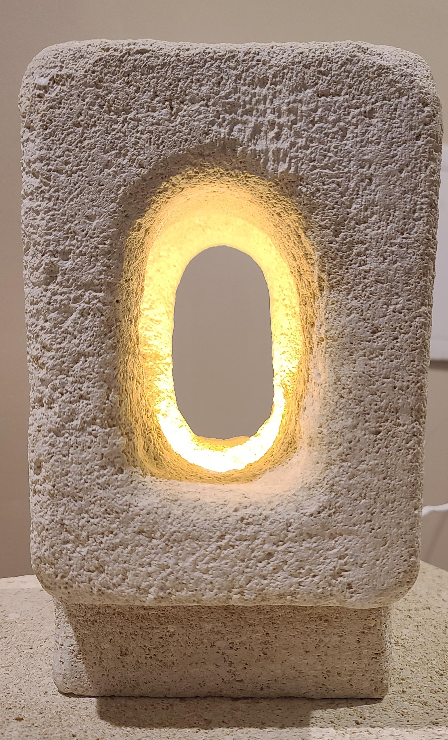 Hand-Crafted Square Sandstone Lamp For Sale