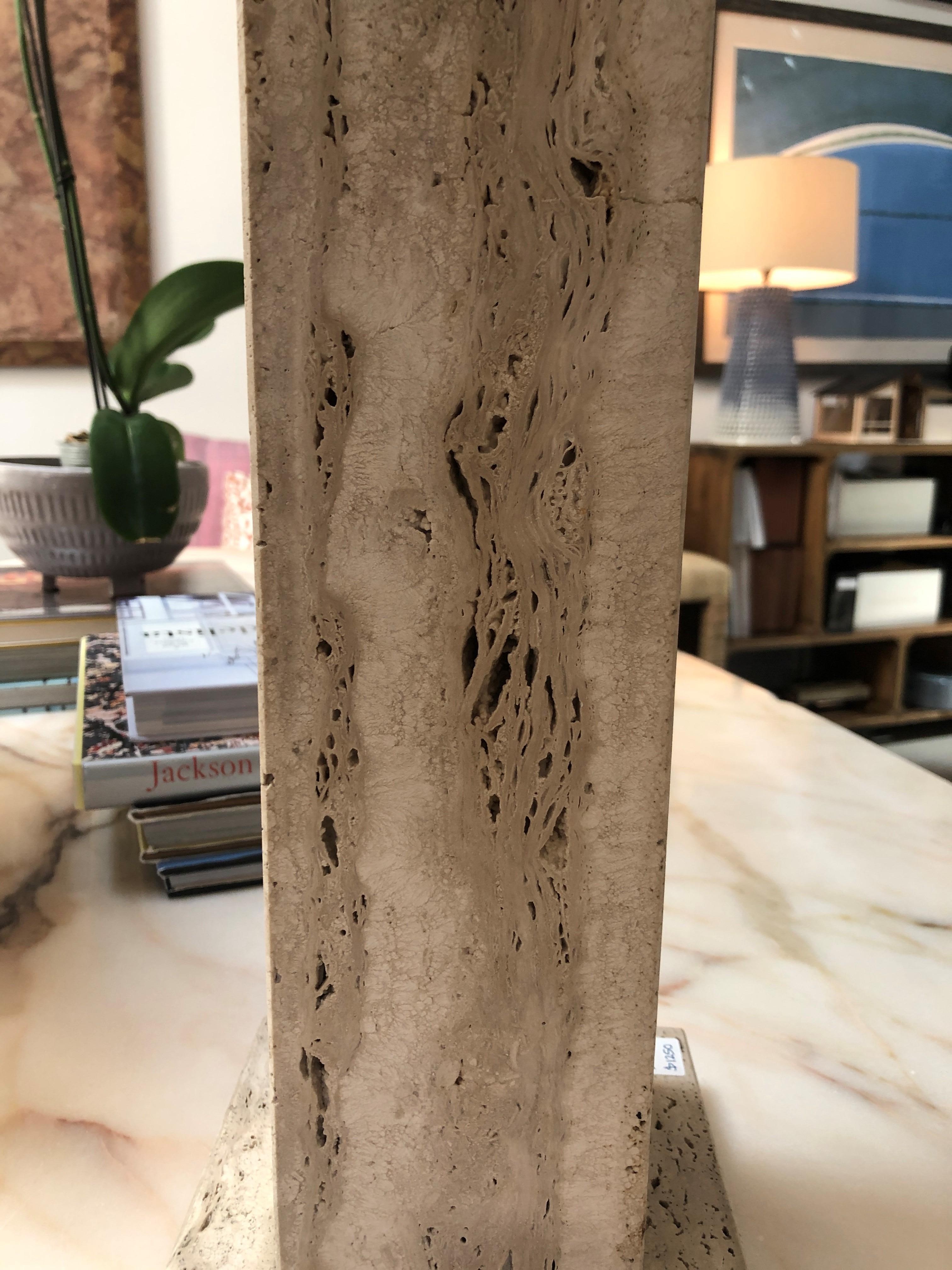 Travertine and Brass Table Lamp For Sale 1