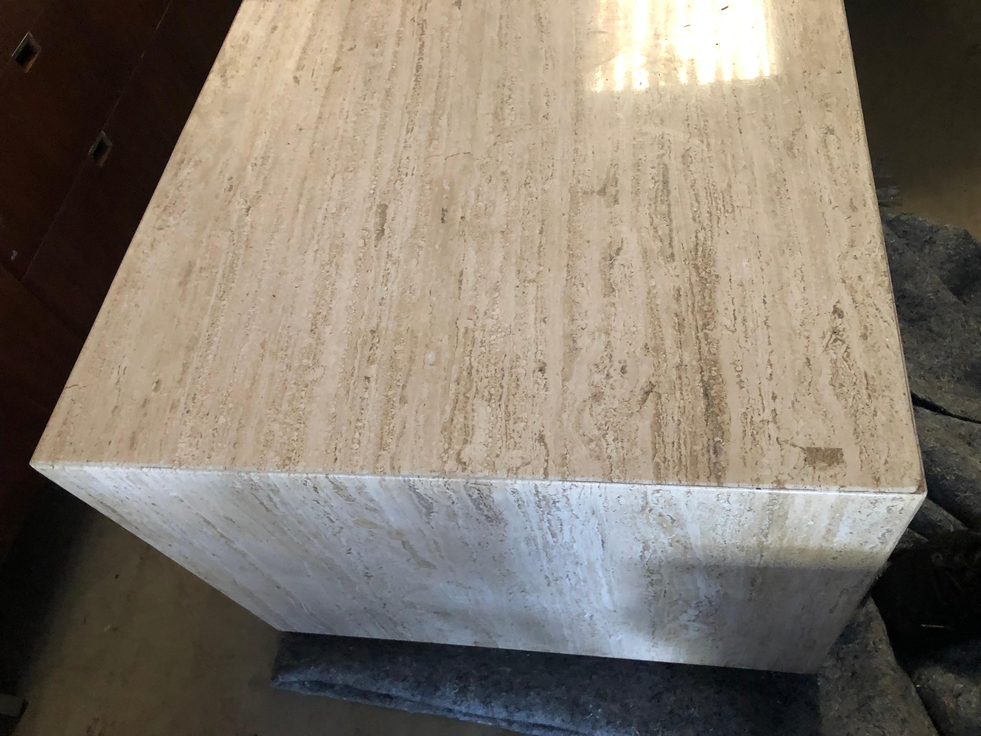 Modern Travertine Large Cube Coffee Table For Sale
