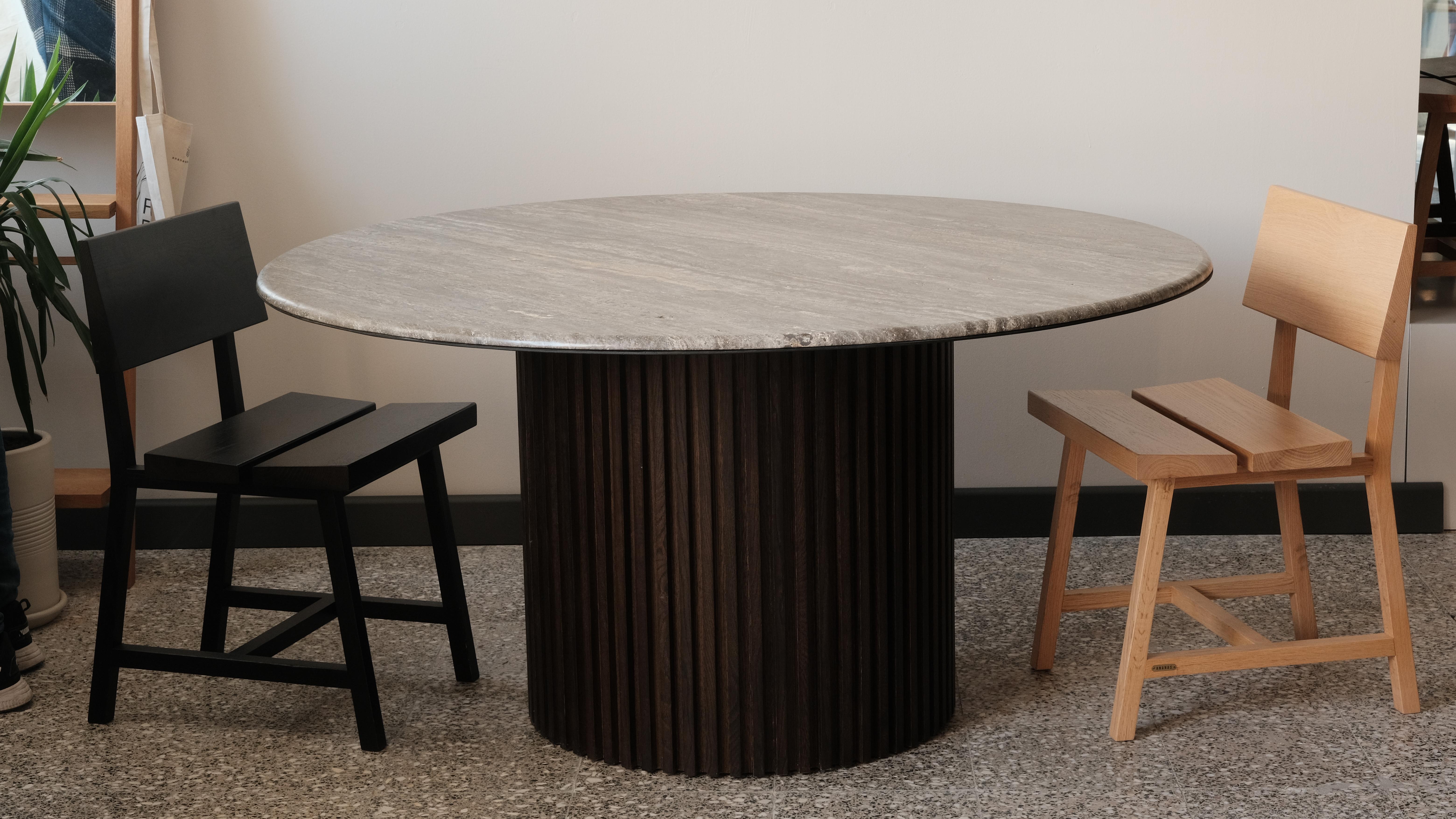 Hand-Crafted Travertine Large Round Table – DOCIA For Sale