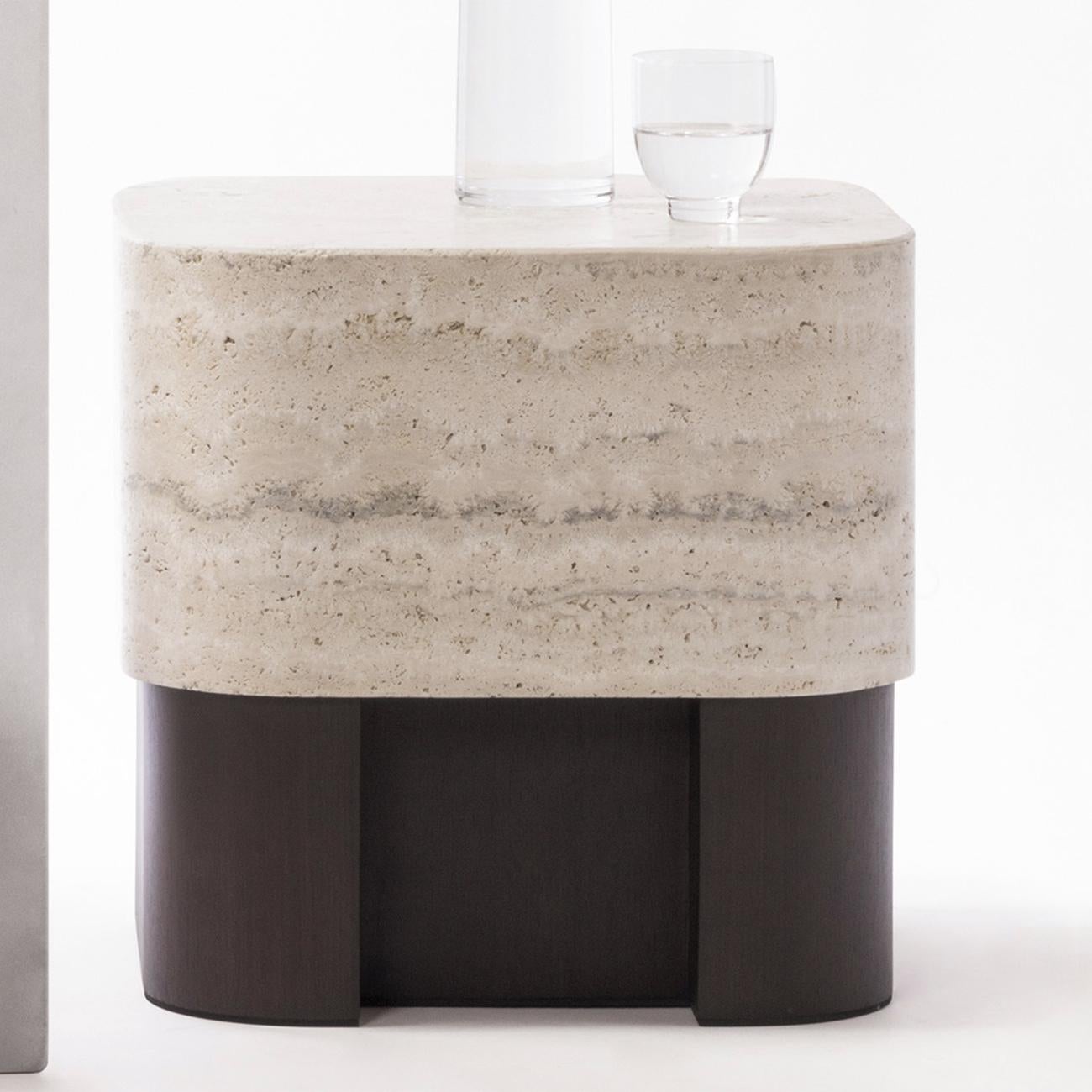 Contemporary Travertine Large Side Table For Sale
