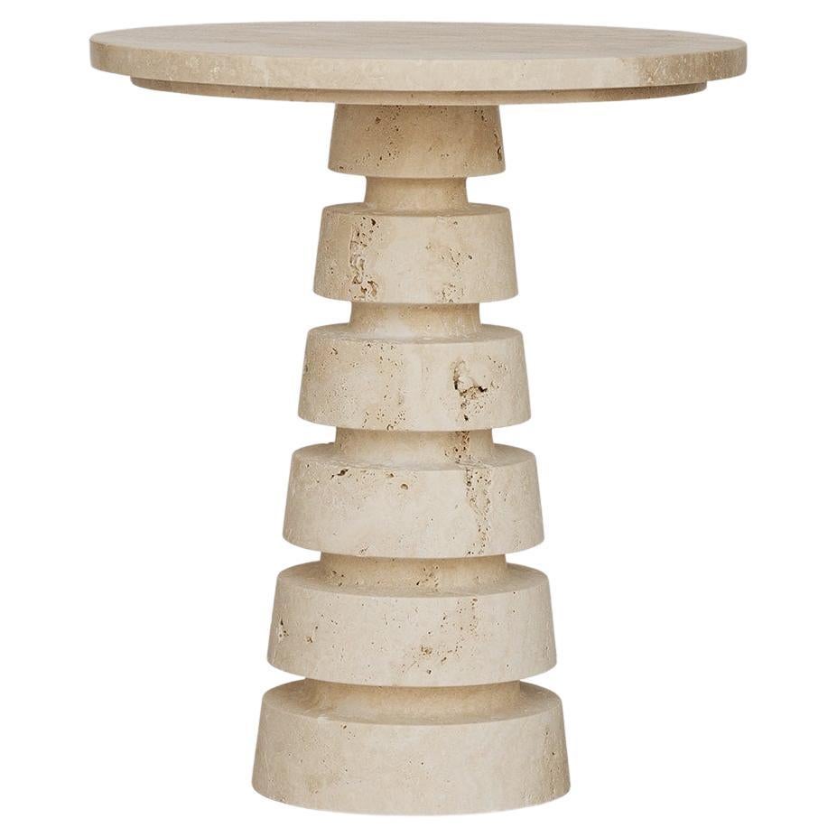 Travertine ‘LAYERED CONE’ Side Table For Sale