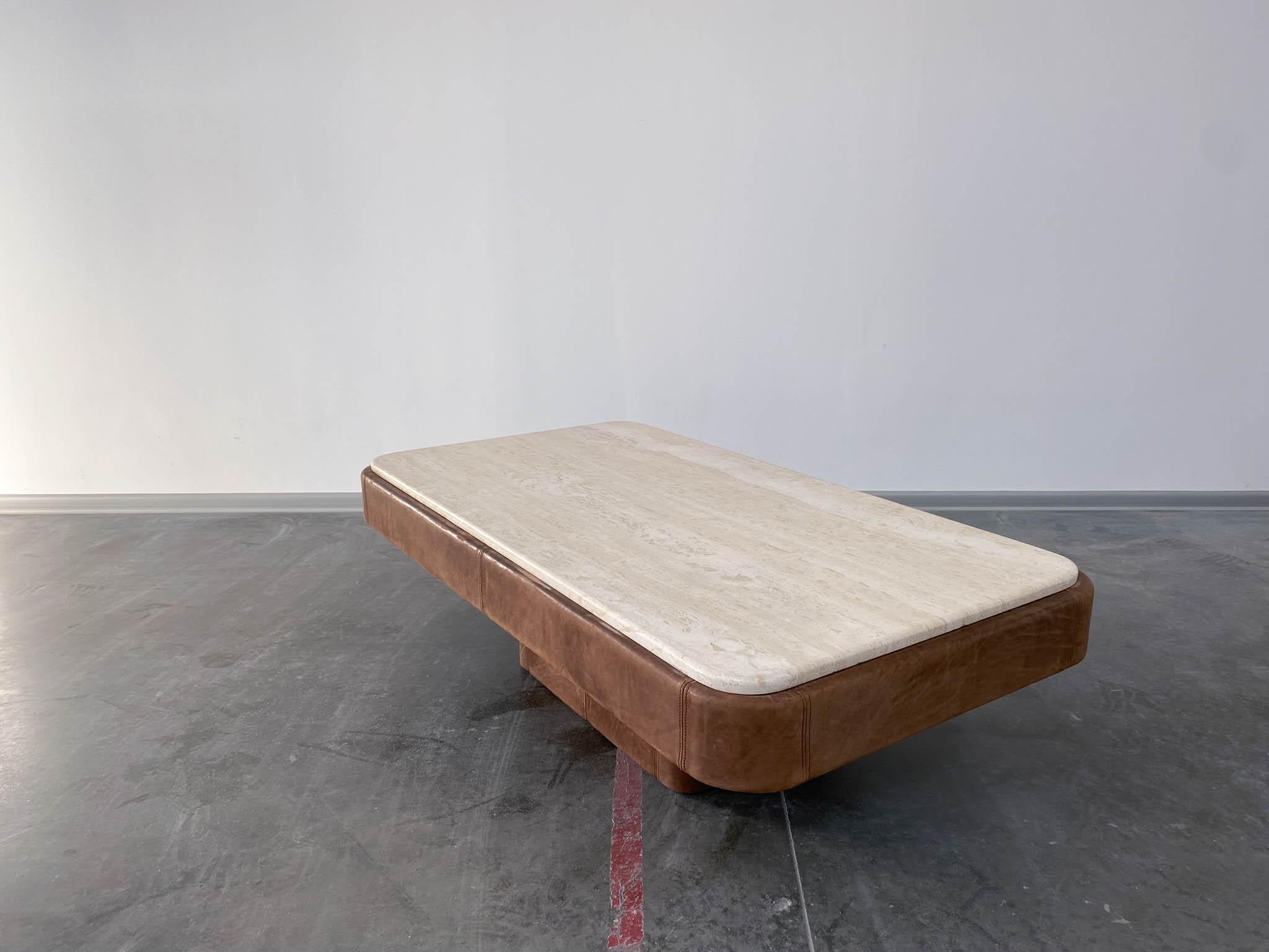 Travertine & Leather Coffee Table De sede, 1980s 4