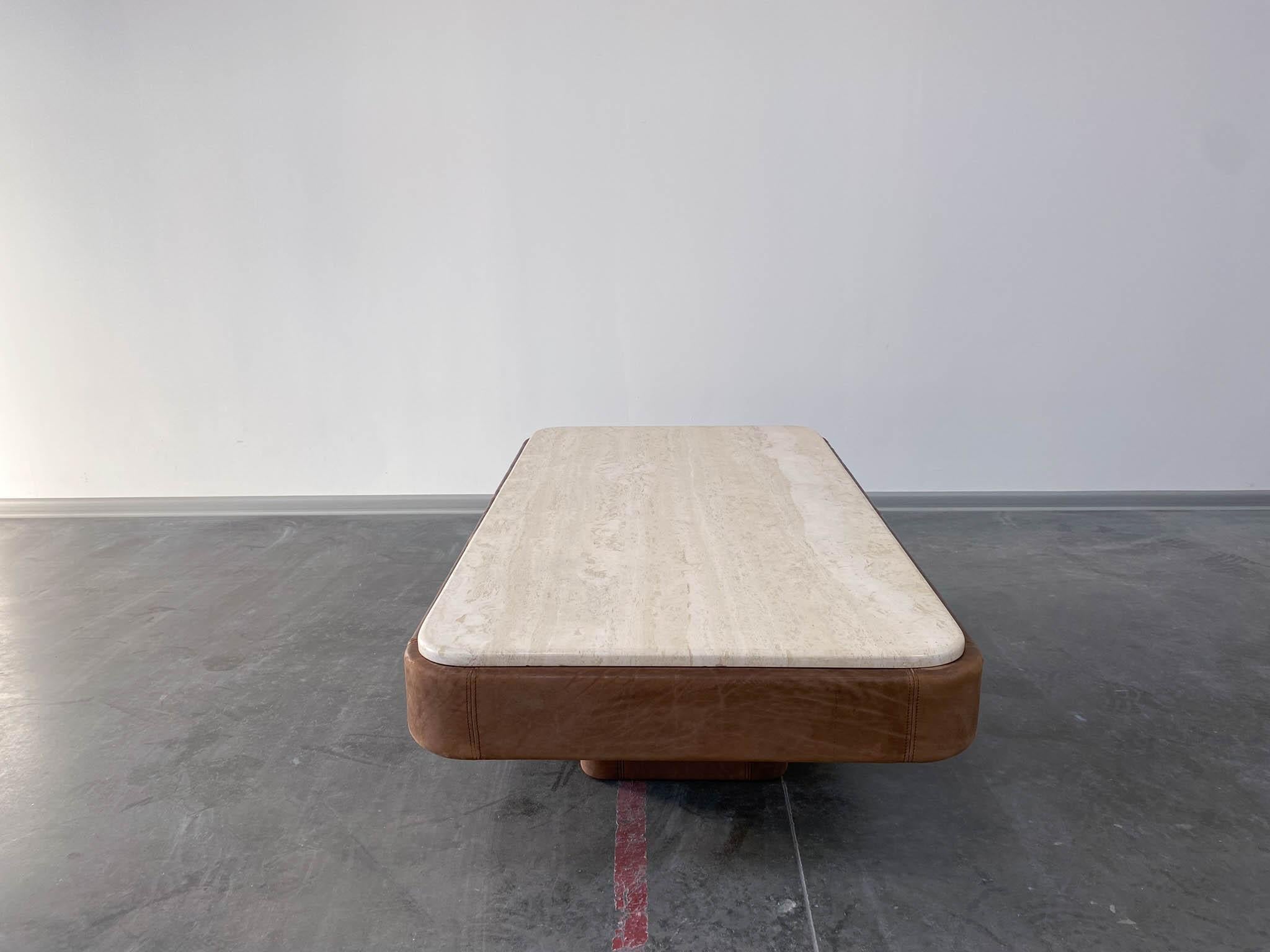 Travertine & Leather Coffee Table De sede, 1980s 5