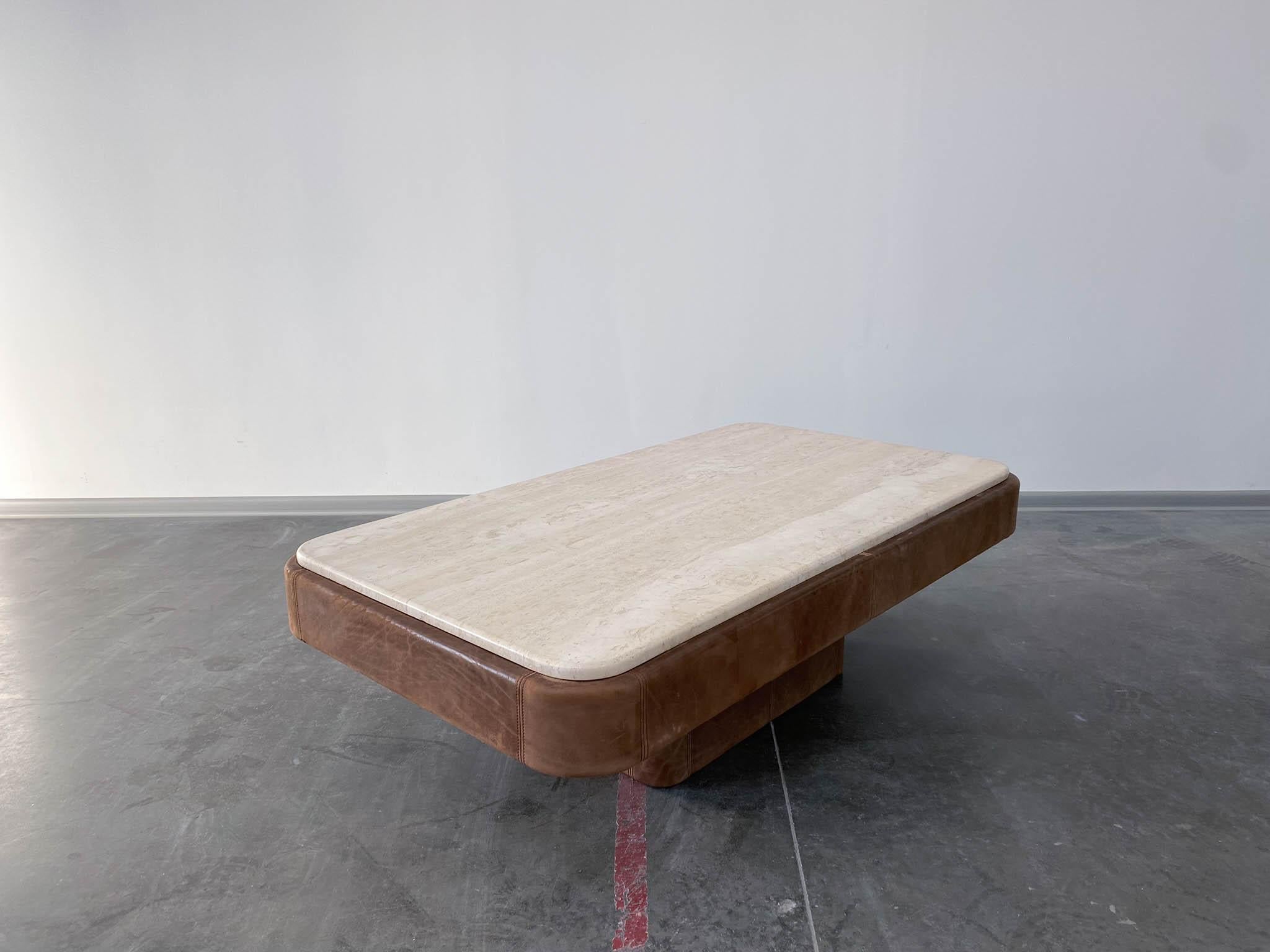 Travertine & Leather Coffee Table De sede, 1980s 6
