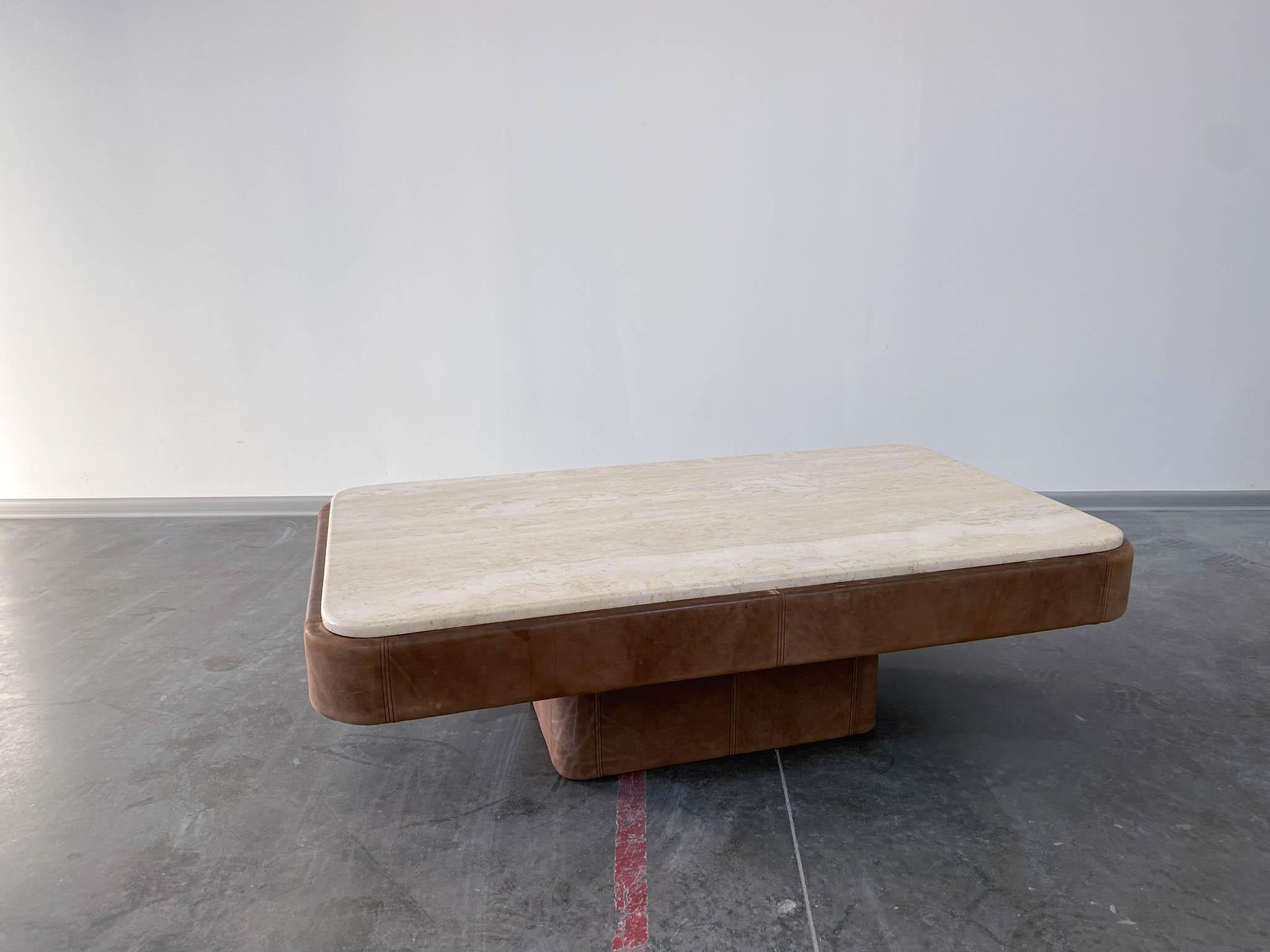 Travertine & Leather Coffee Table De sede, 1980s 7