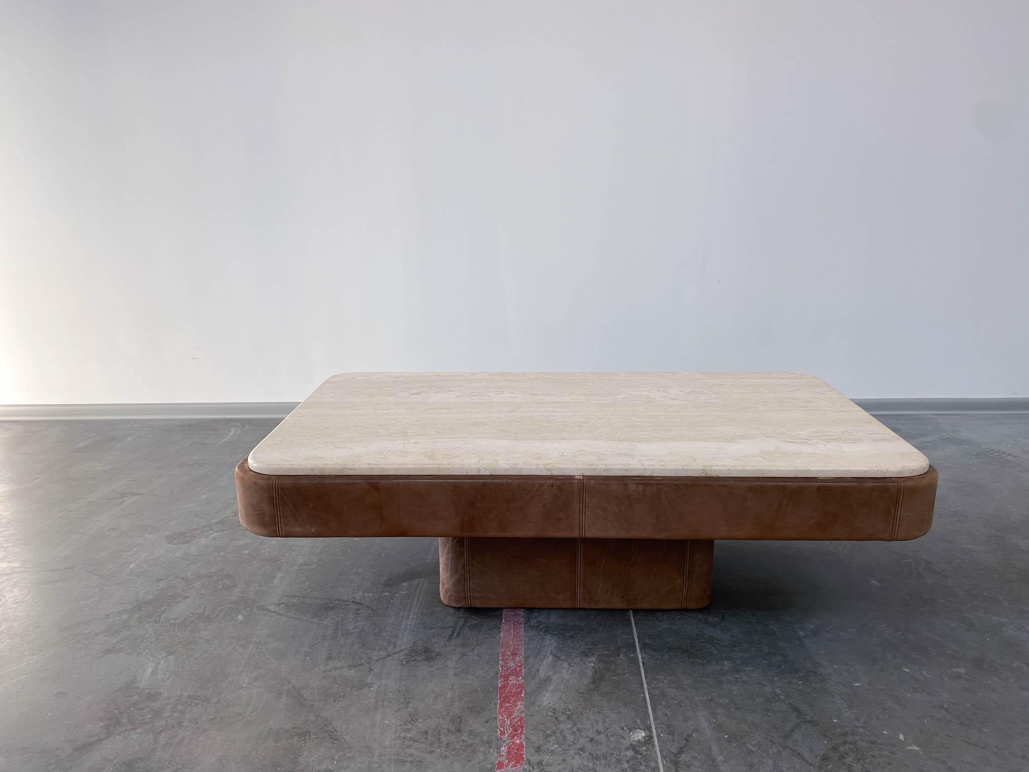 Travertine & Leather Coffee Table De sede, 1980s 8