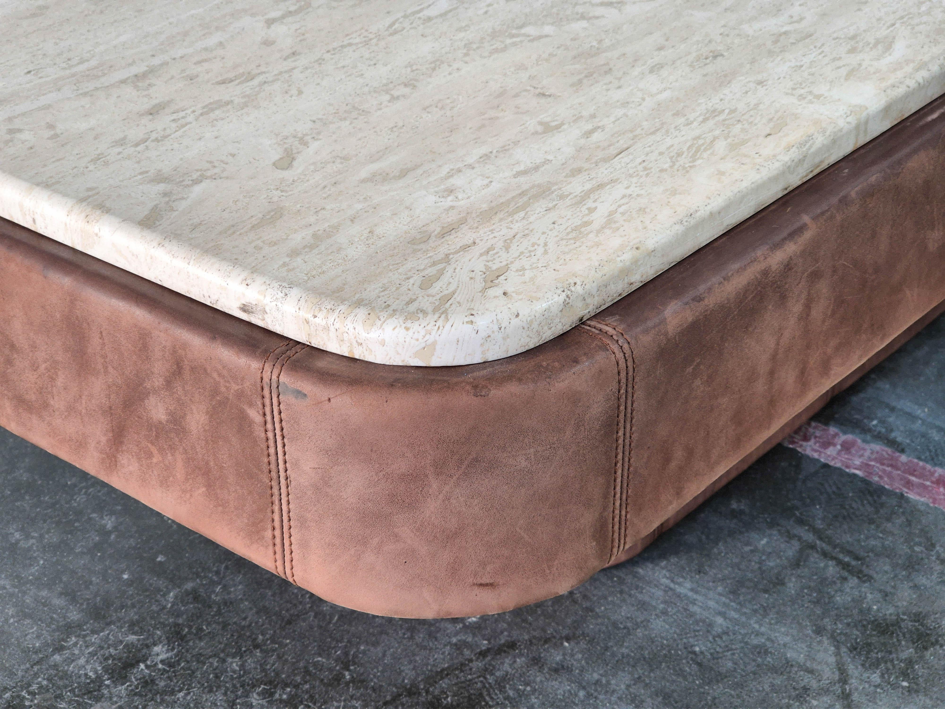 20th Century Travertine & Leather Coffee Table De sede, 1980s