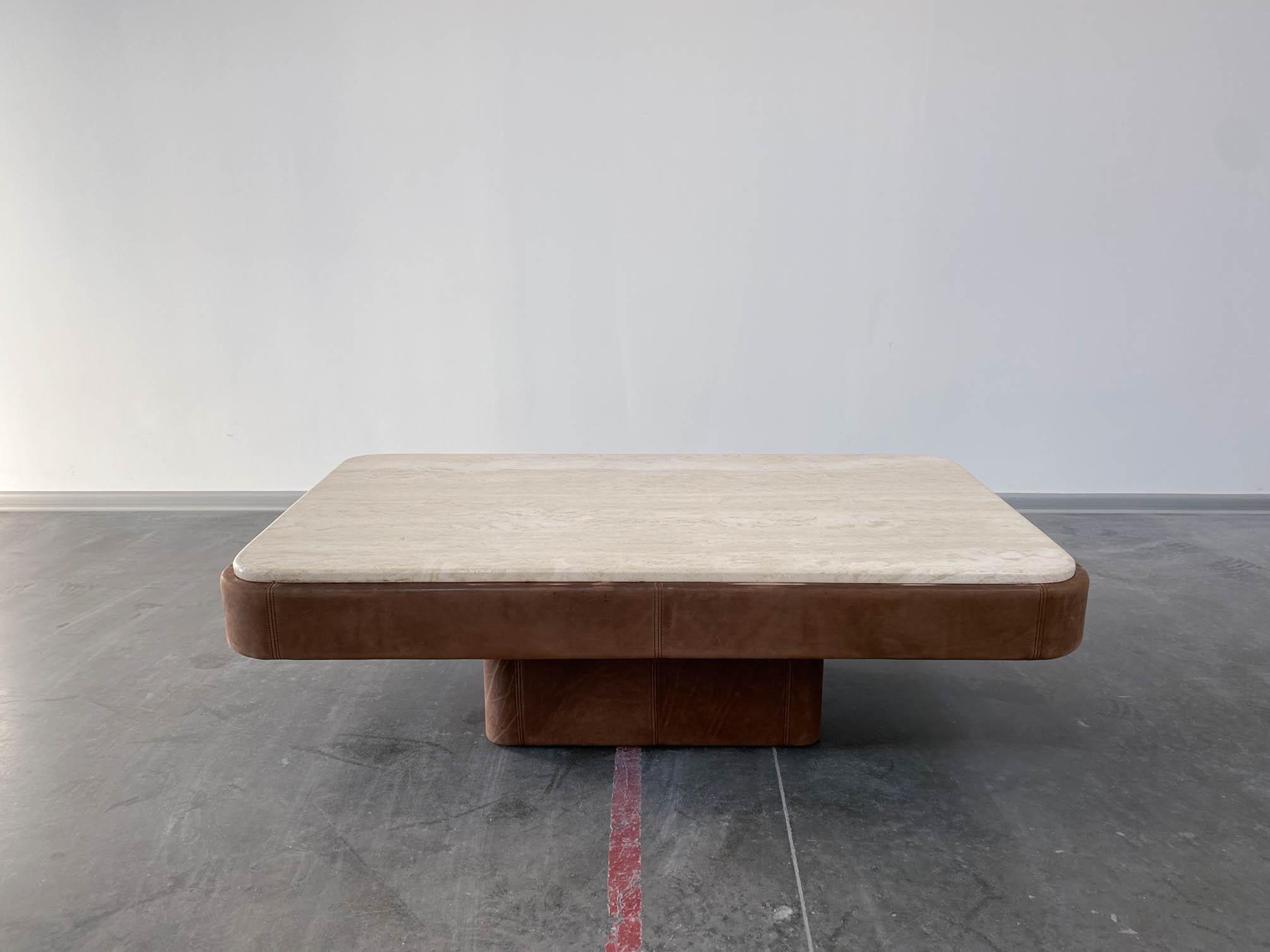 Travertine & Leather Coffee Table De sede, 1980s 2