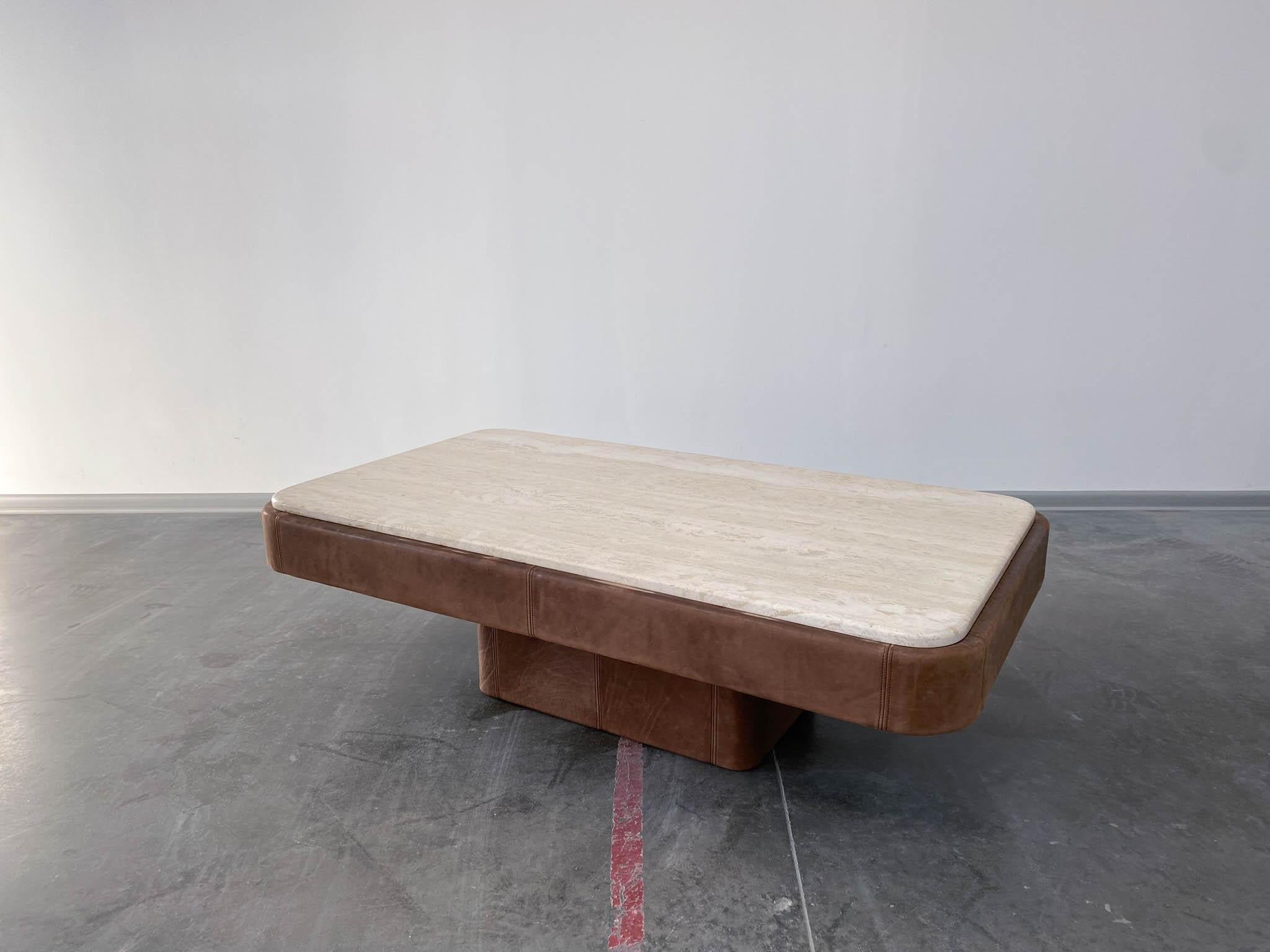 Travertine & Leather Coffee Table De sede, 1980s 3