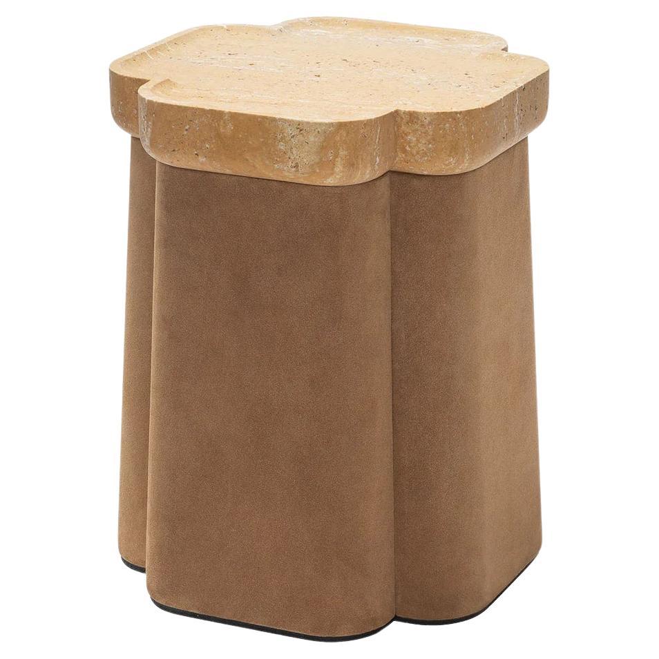 Mesa auxiliar de travertino y cuero, Palladio de Stephane Parmentier para Giobagnara