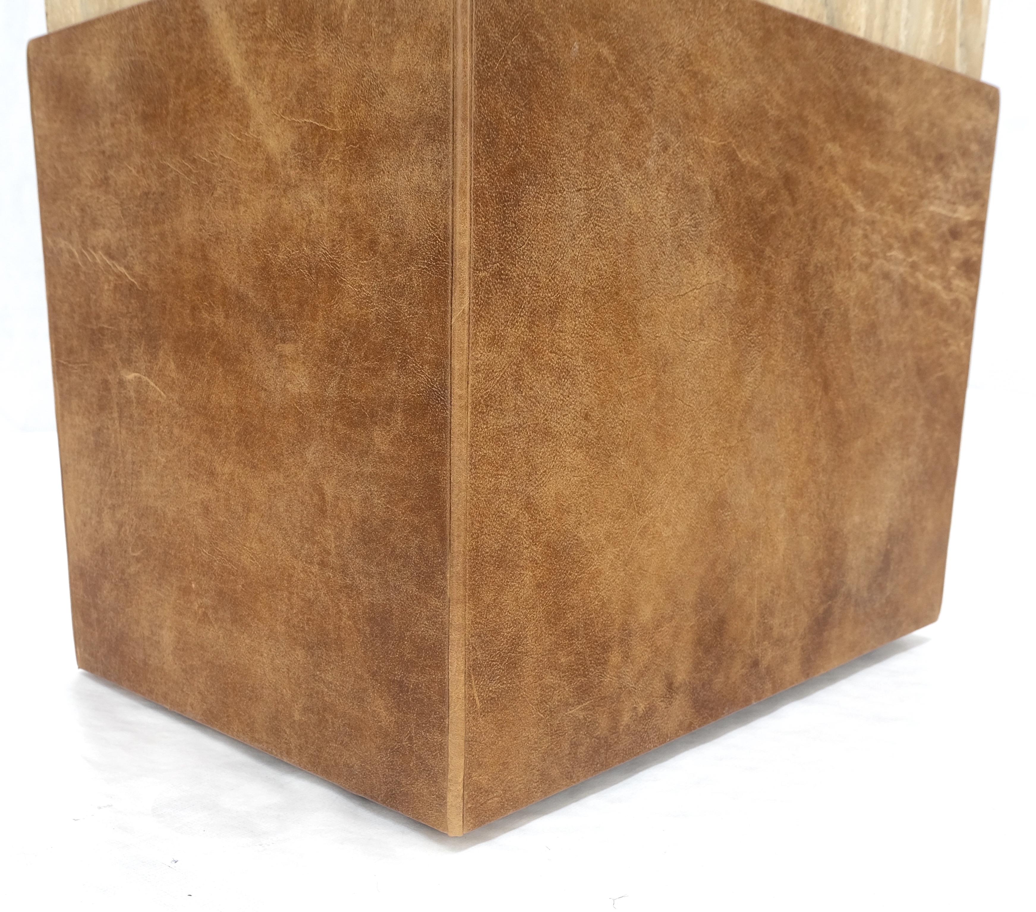 Travertine Leather Single Pedestal Glass Top Mid century Modern Rectangle Table  For Sale 1