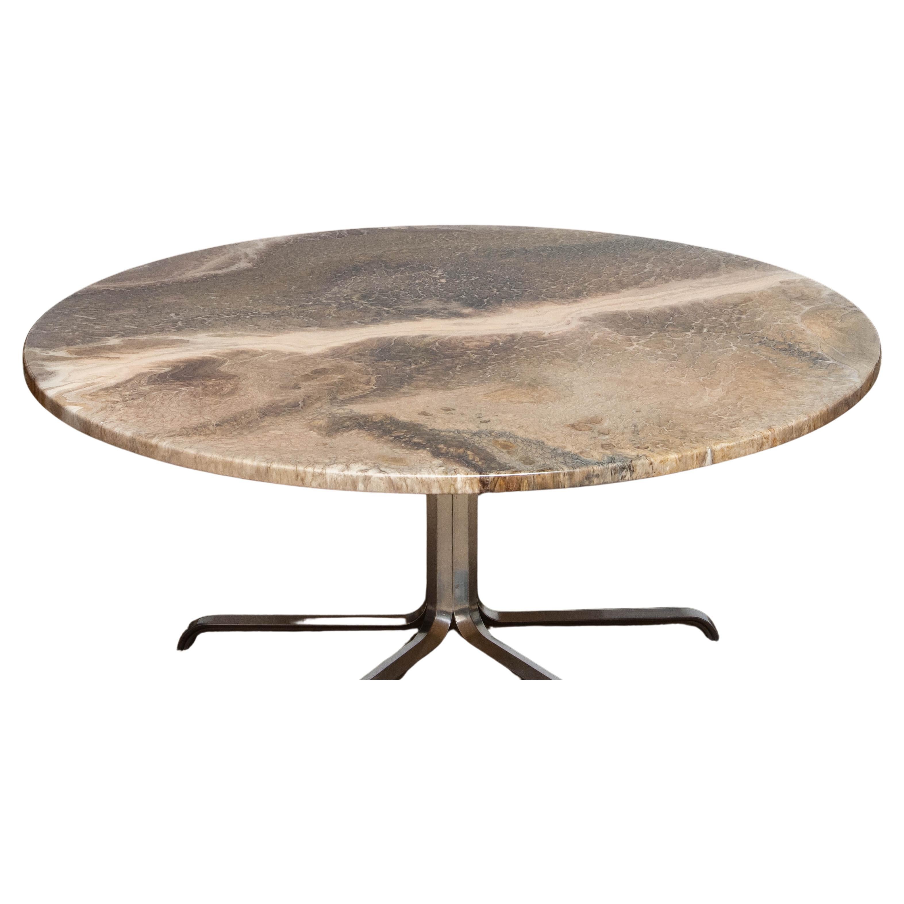Absolutely rare and beautiful designed resin coffee table designed by Erik Sigfrid Persson for Möbler Kulture AB Hörby in Sweden.
The used colors makes the resin looks like travertine stone. 
This table is labeled and world wide patented.
 
Please