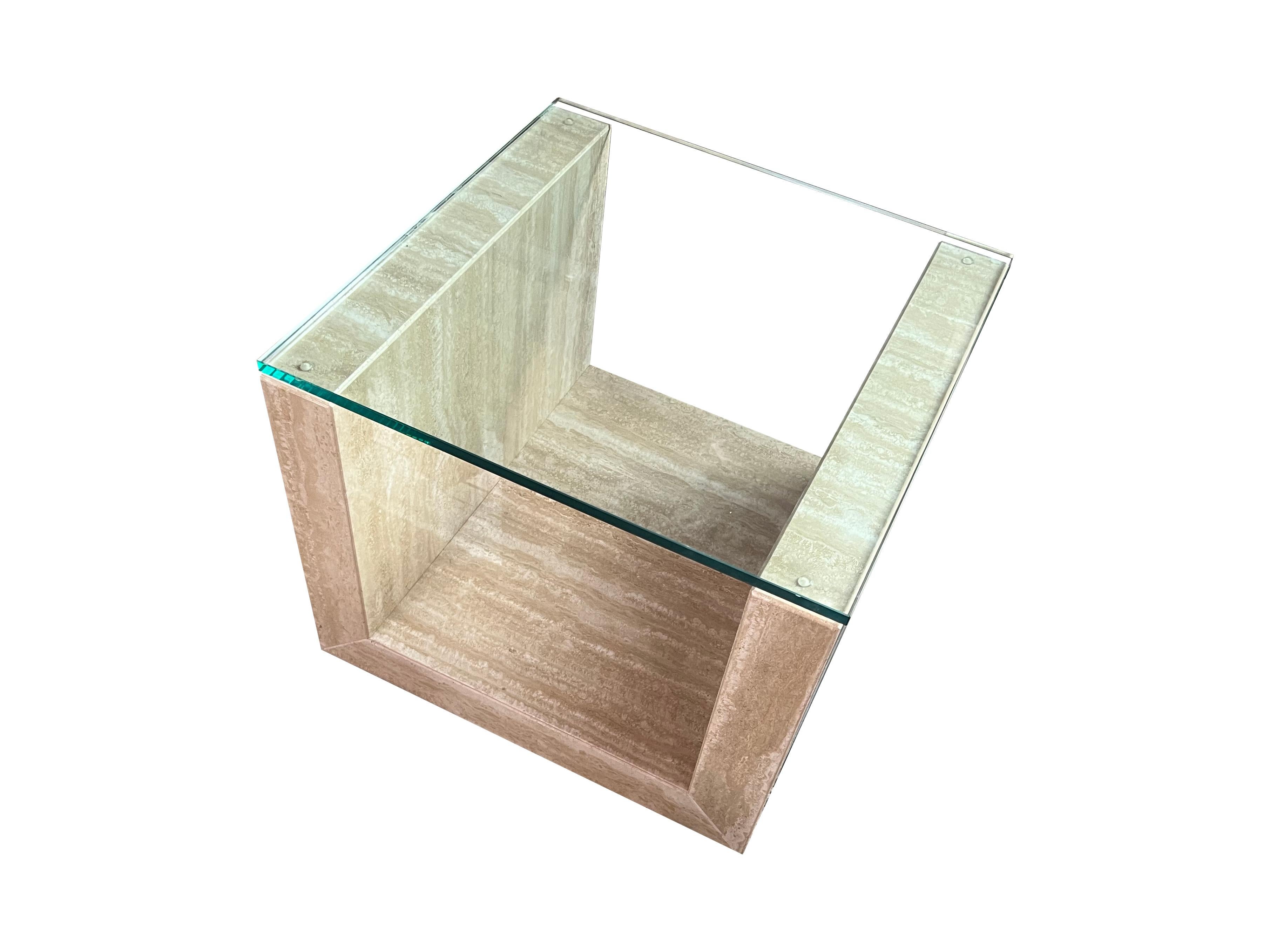 Travertine Marble AMIA Auxiliary Side Table Contemporary Design Meddel in Stock
Travertine marble side table perfect to complement a decorative environment. The structure of this travertine marble side table is 