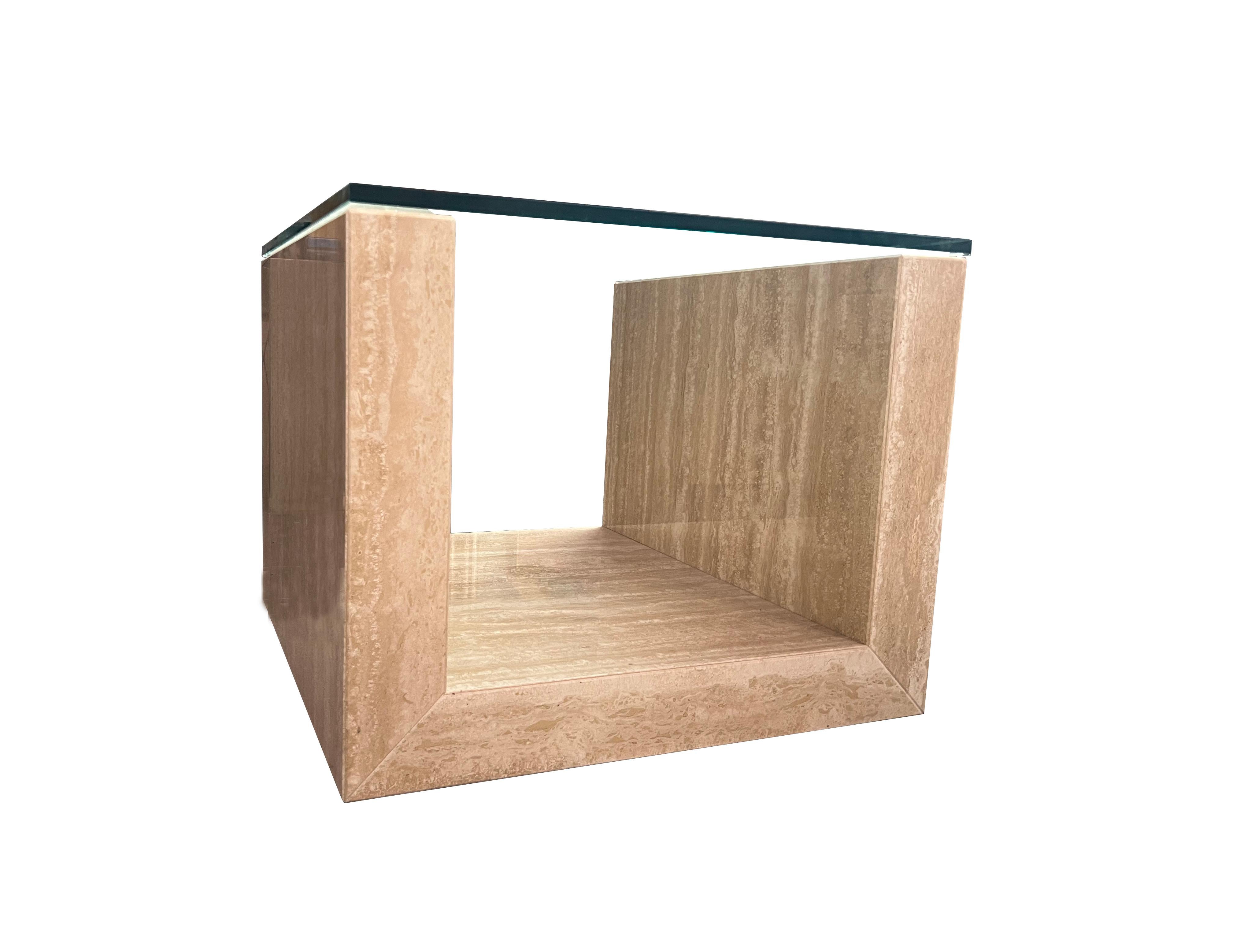 Modern Travertine Marble AMIA Auxiliary Side Table Contemporary Design Meddel in Stock For Sale