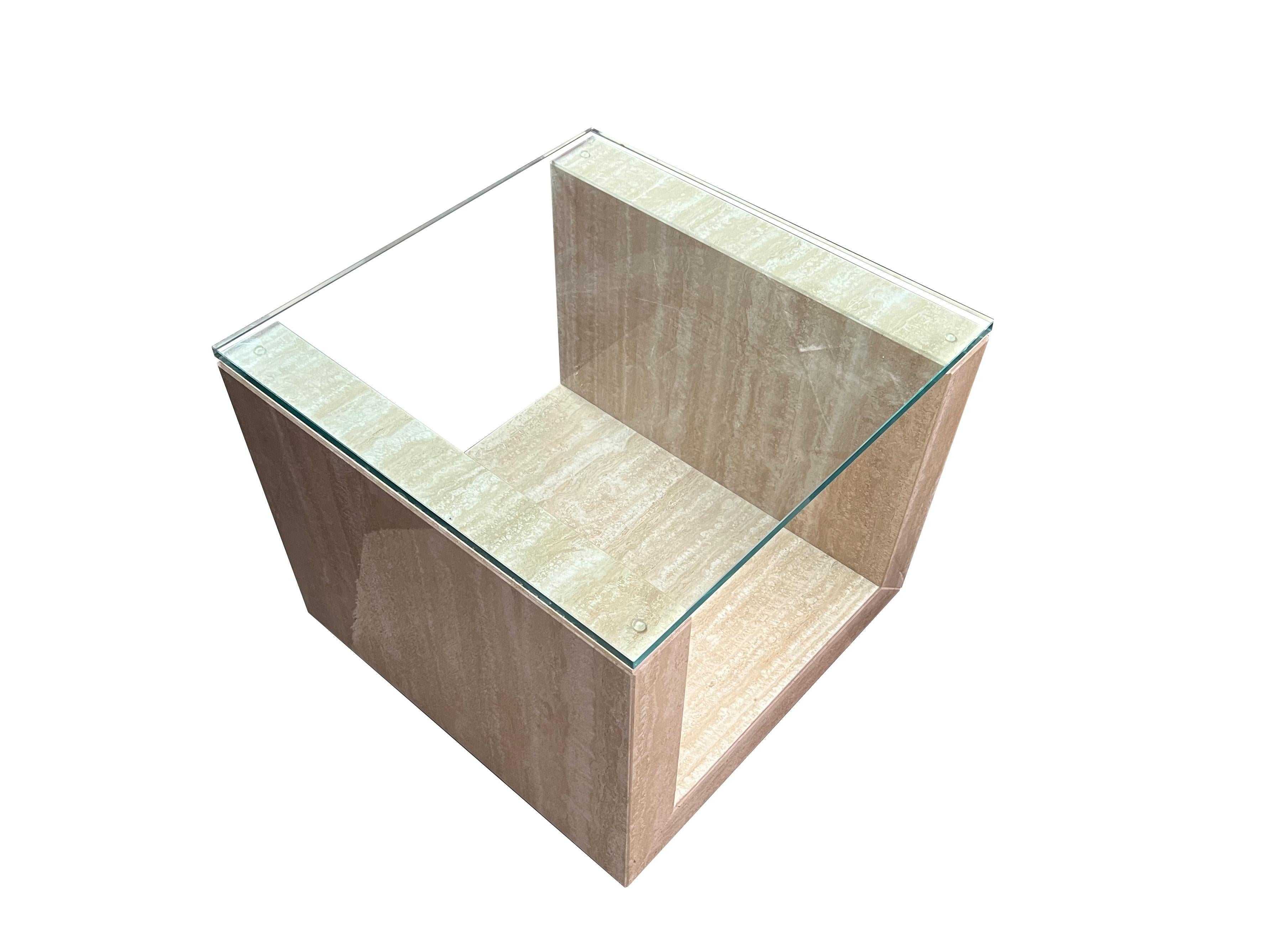 Spanish Travertine Marble AMIA Auxiliary Side Table Contemporary Design Meddel in Stock For Sale