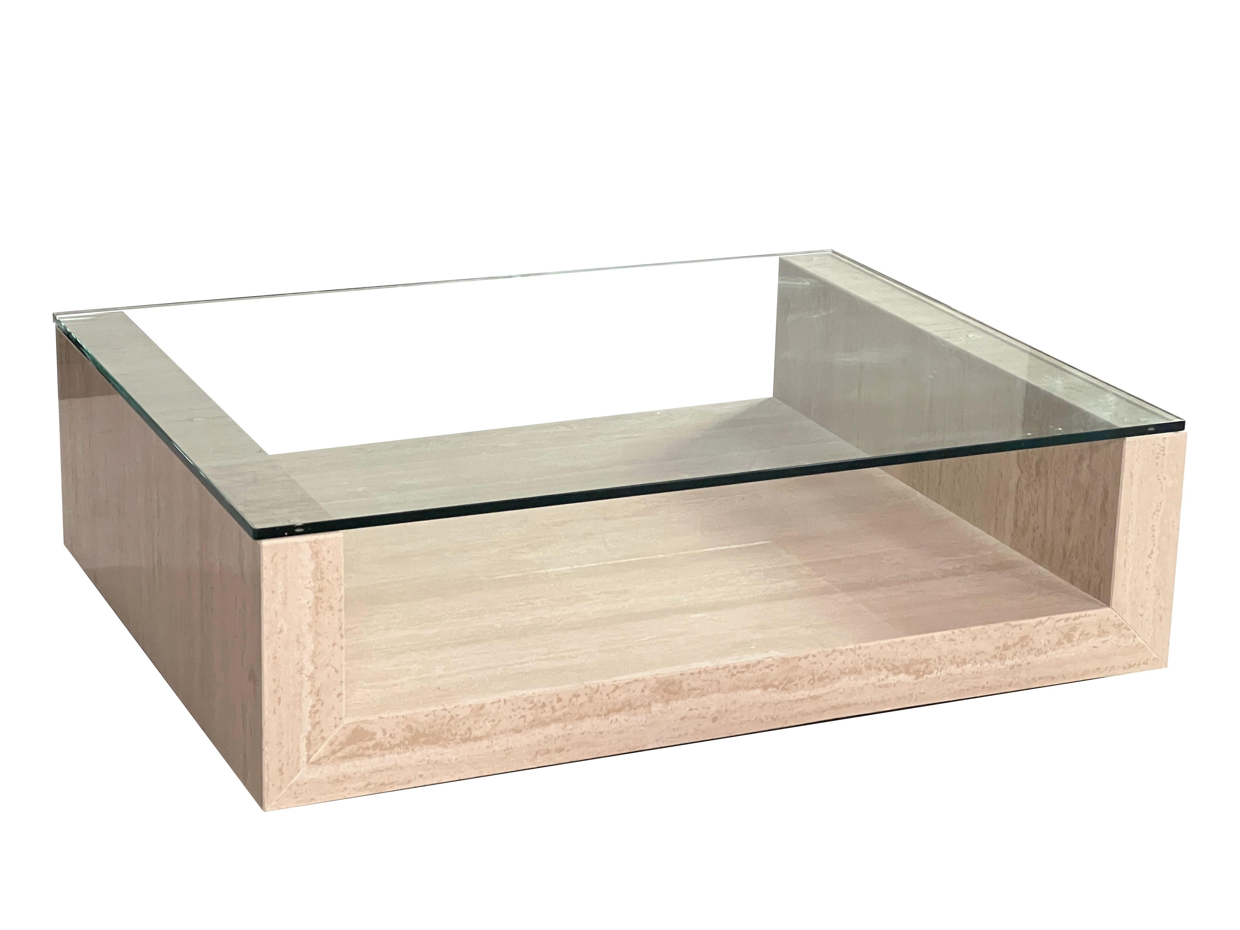Polished Travertine Marble AMIA Table Contemporary Design Made in Spain Meddel in Stock For Sale