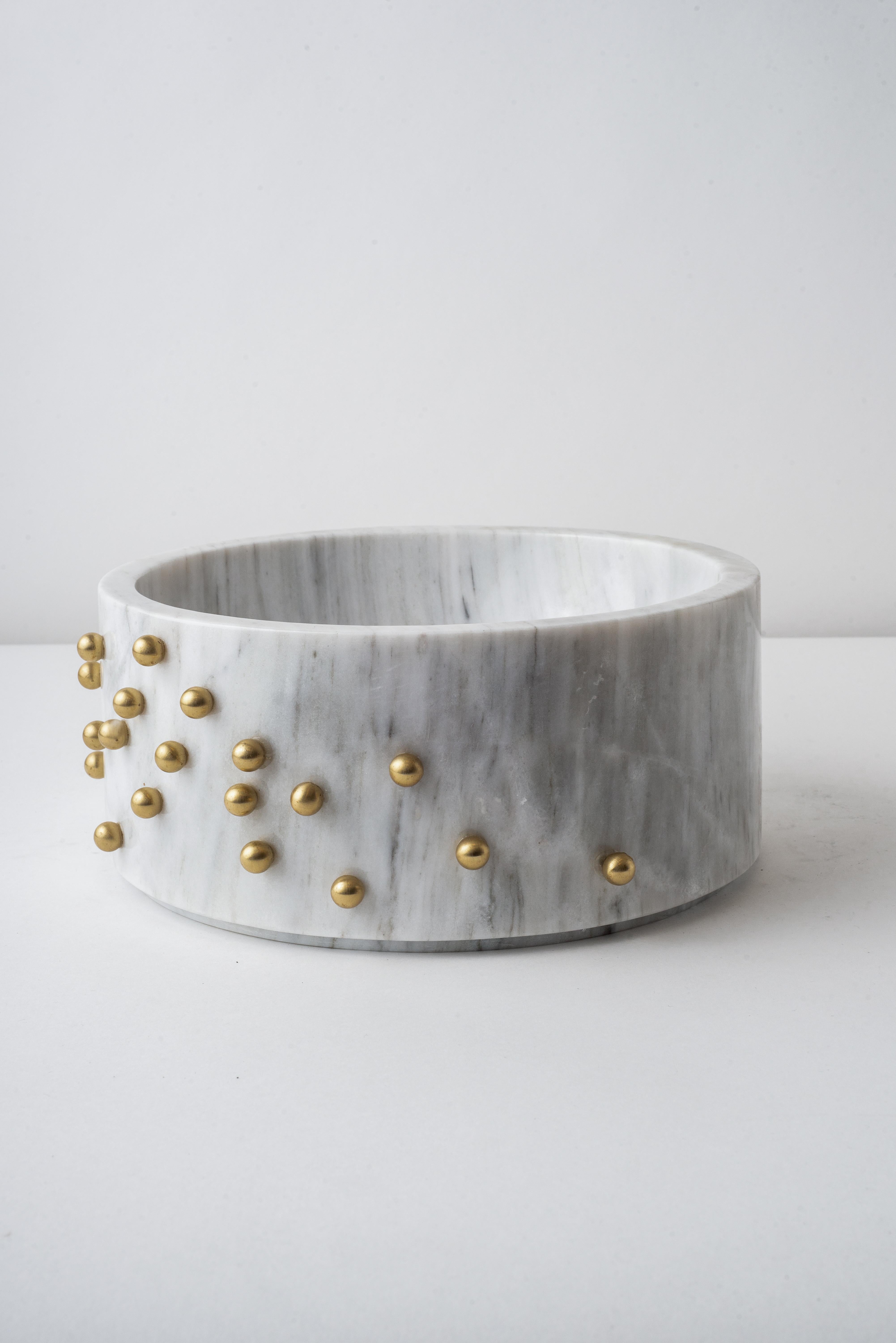 Carved Confetti Travertine Marble & Brass Bowl
