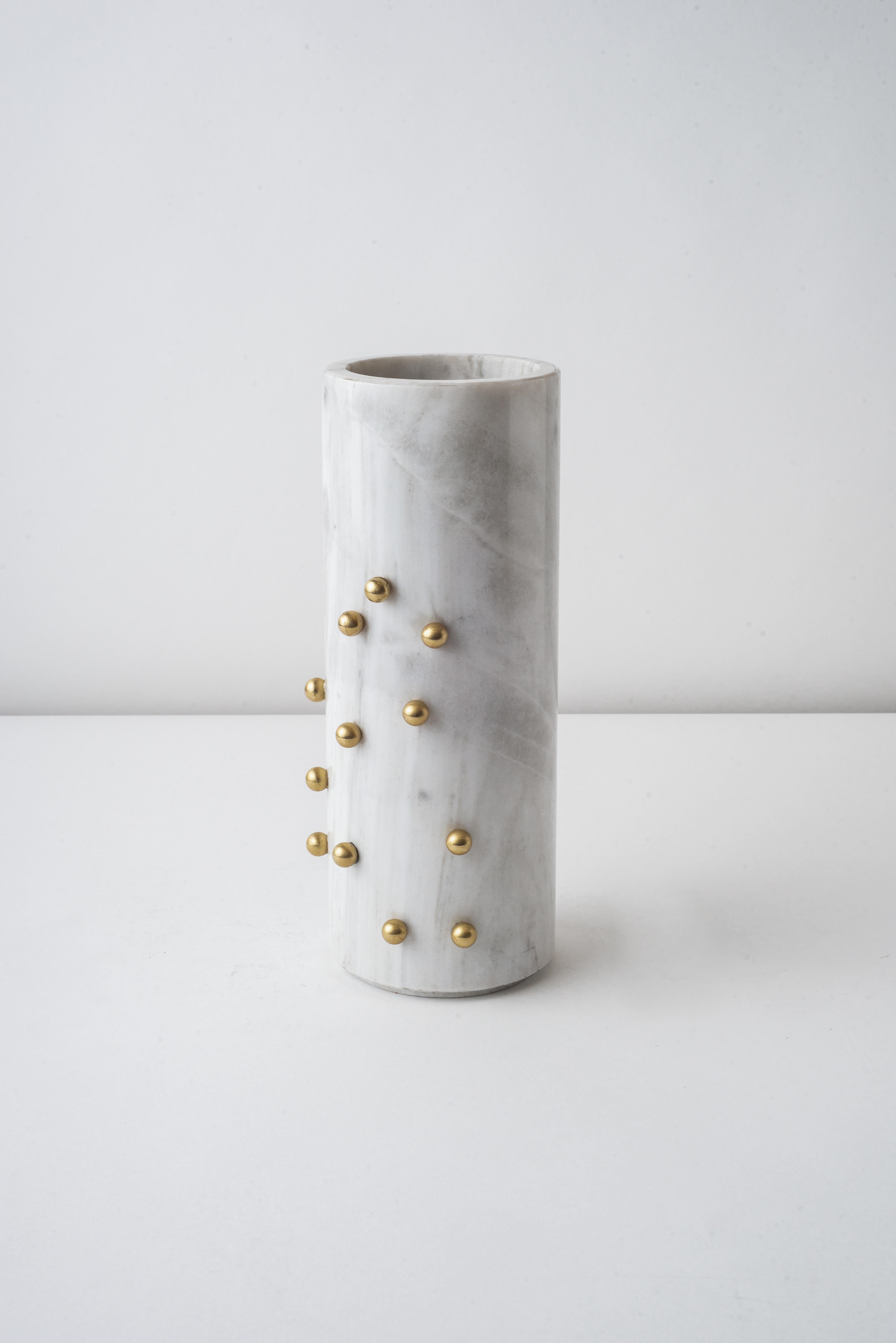 Konfetti Travertin-Marmor- und Messing-Vase 5
