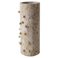 Confetti Travertine Marble & Brass Tall Vase