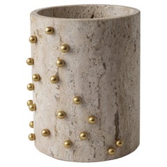 Confetti Travertine Marble & Brass Wide Vase