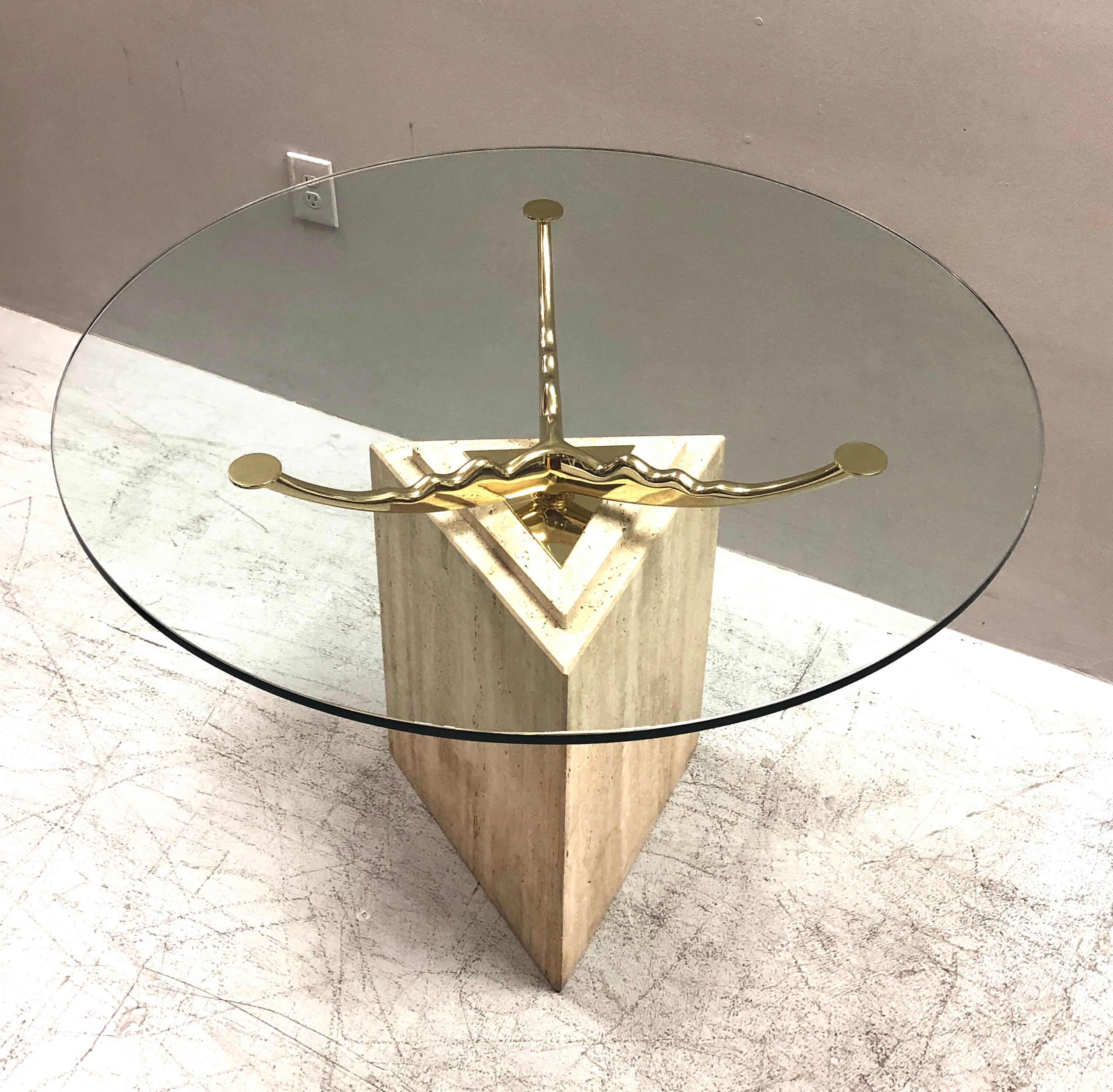 Travertine Marble and Brass Dining Table 5