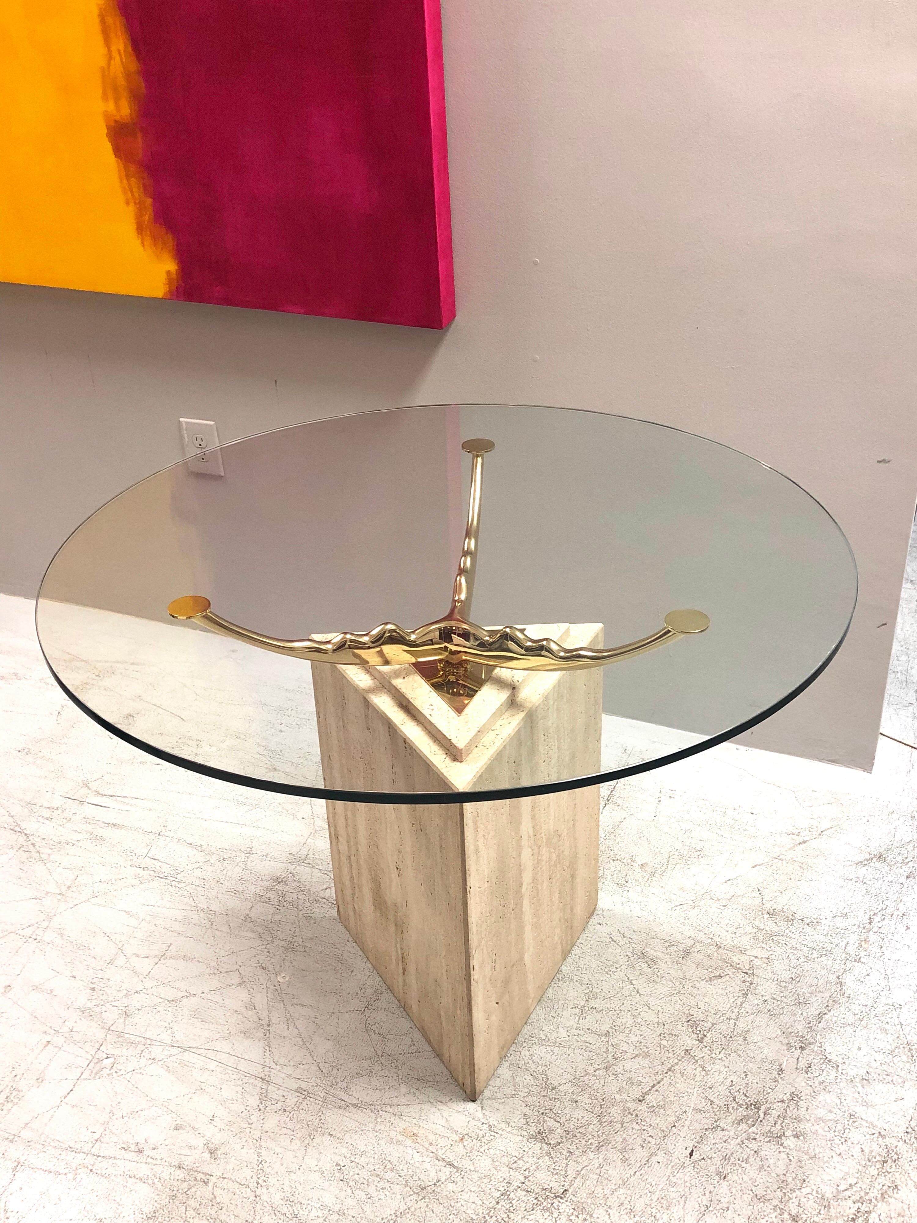 Travertine Marble and Brass Dining Table 2