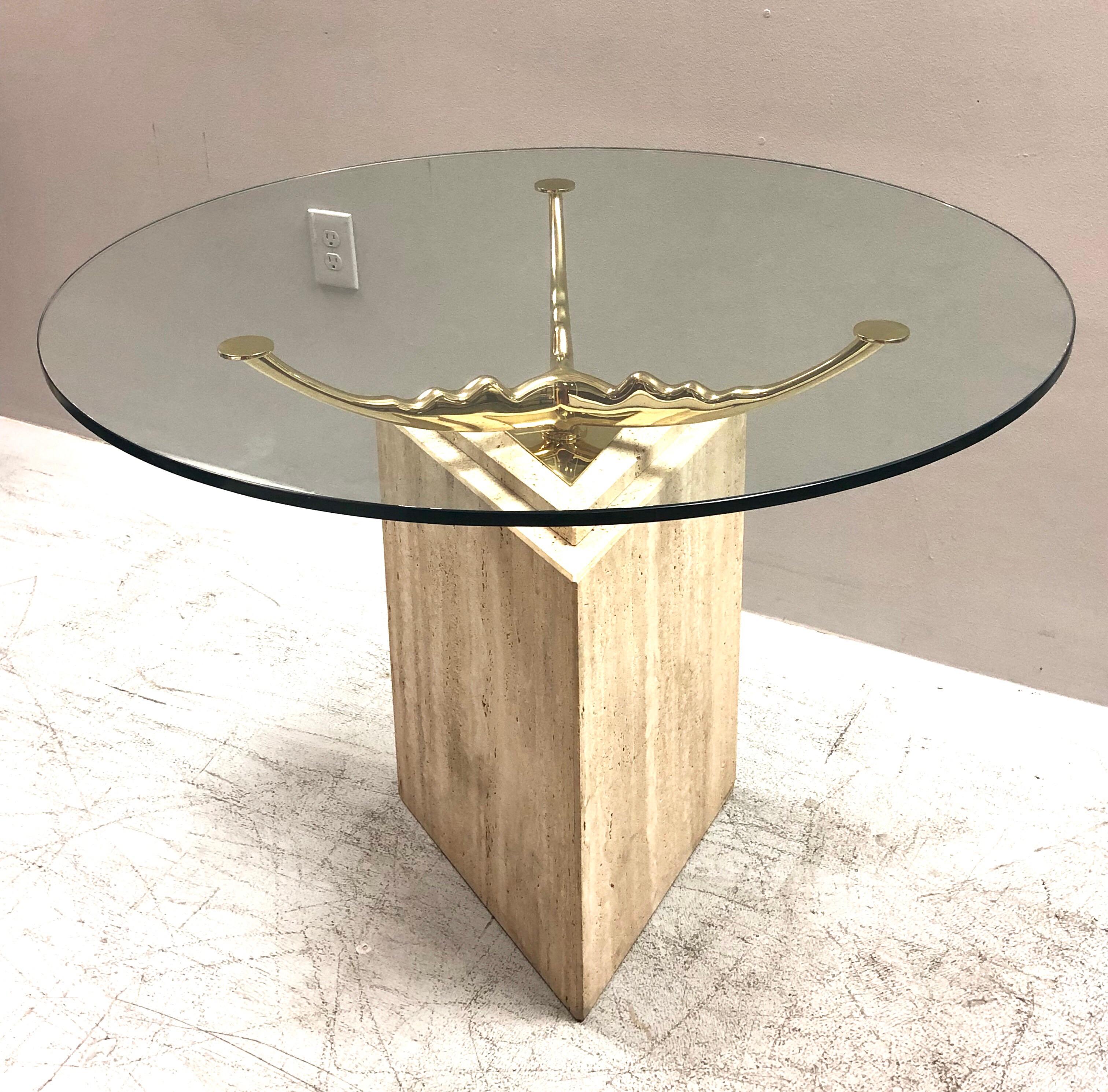 Travertine Marble and Brass Dining Table 3