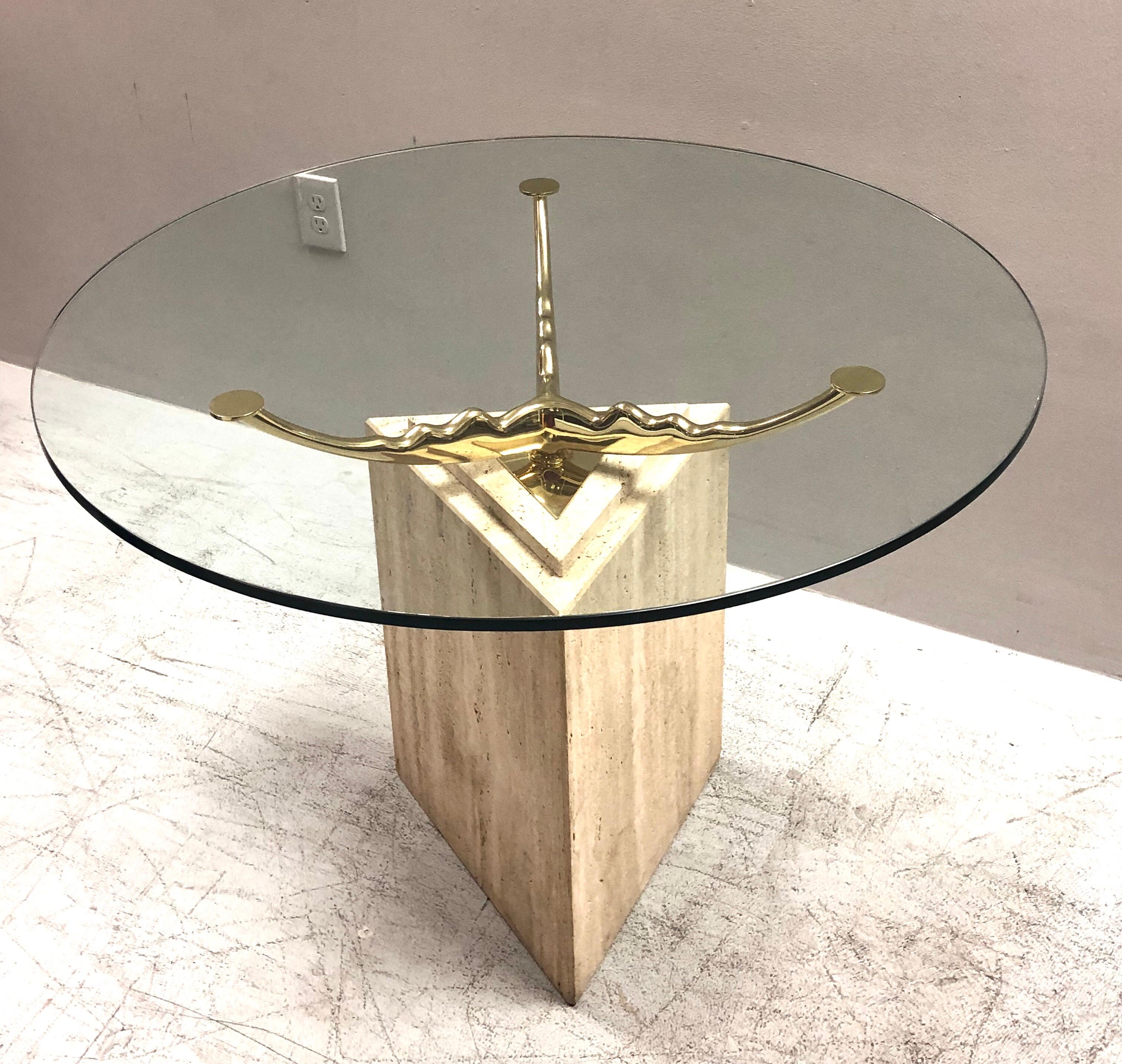 Travertine Marble and Brass Dining Table 4